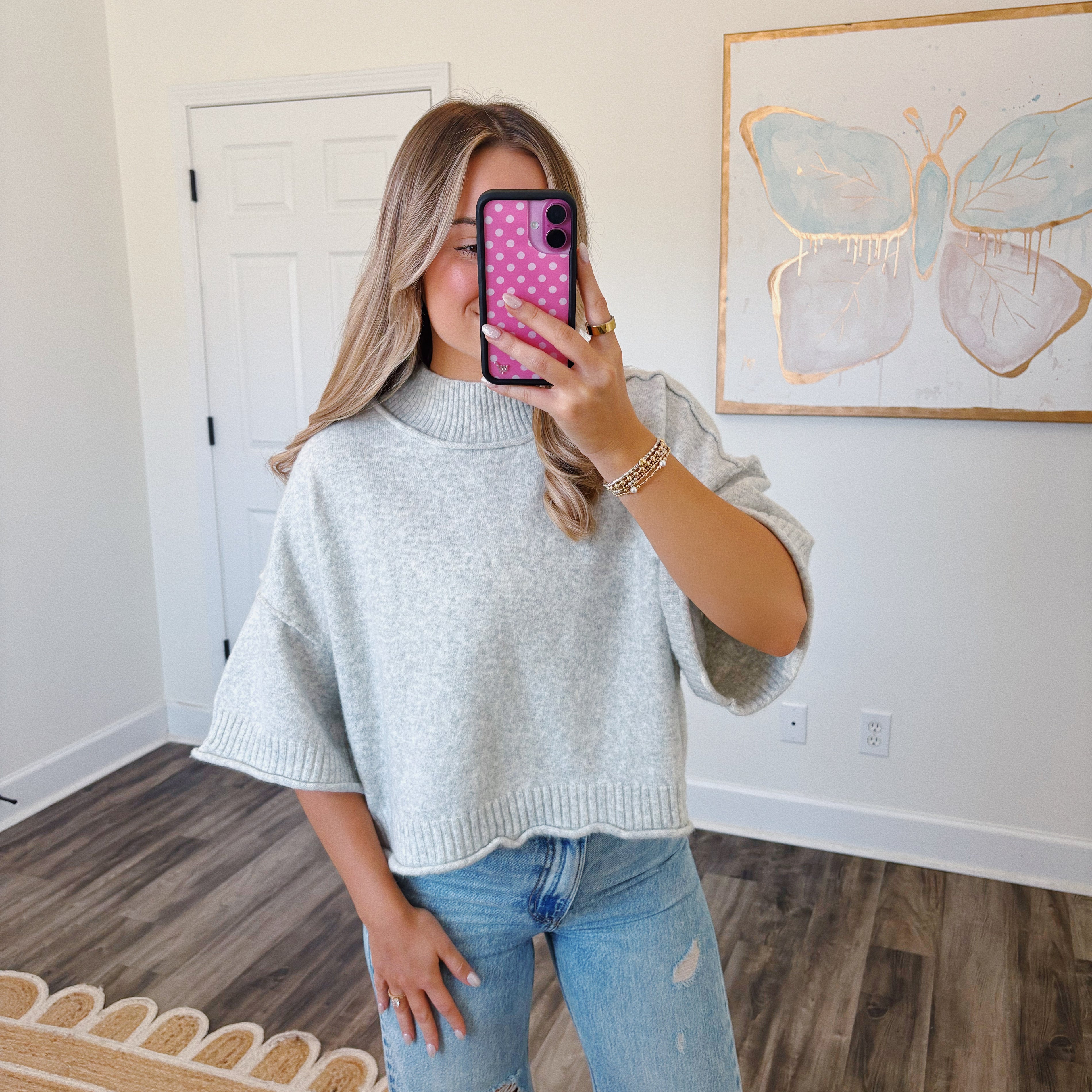 Grey Mock Neck Sweater Top