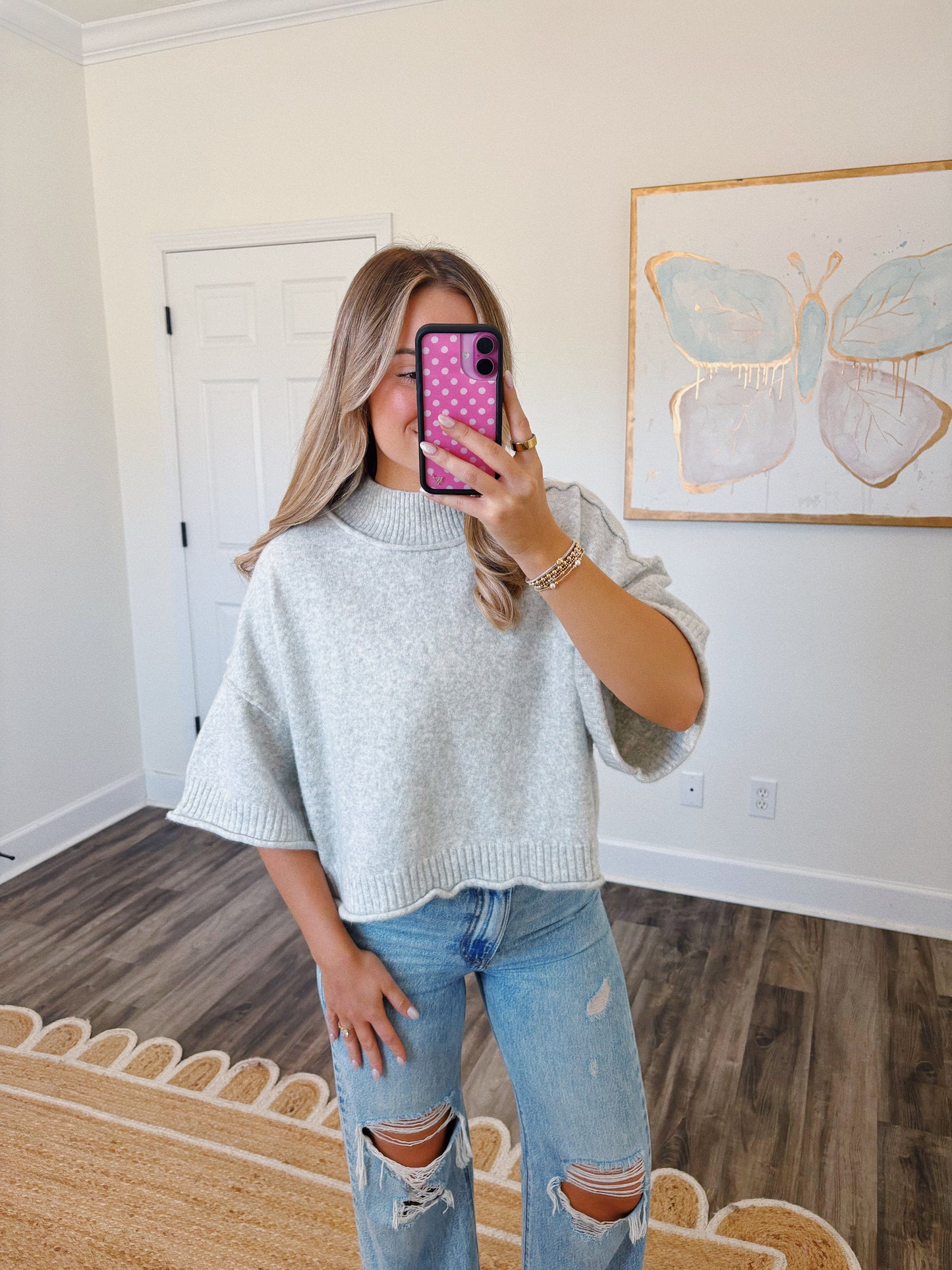 Grey Mock Neck Sweater Top