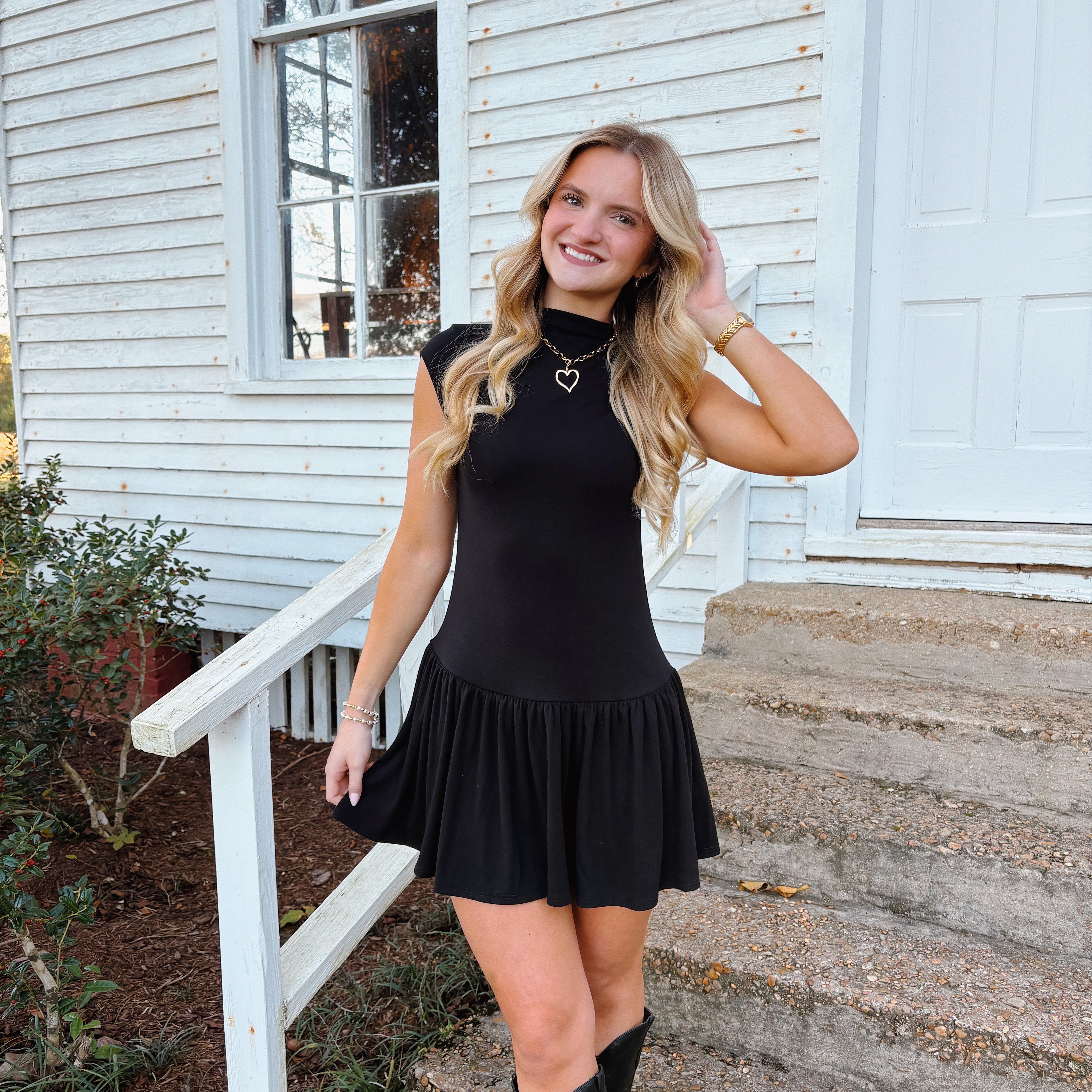 Black Mock Neck Mini Dress