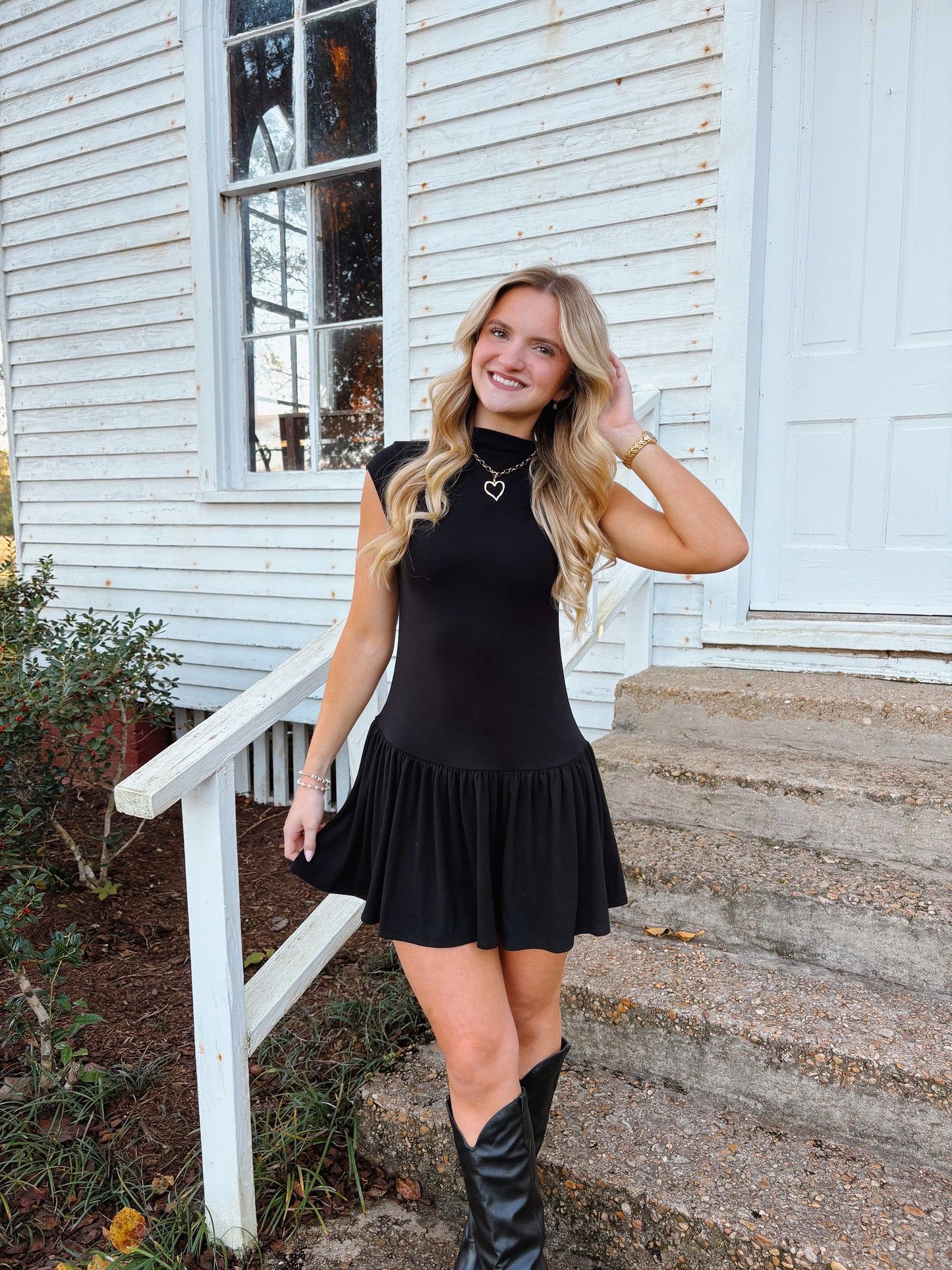 Black Mock Neck Mini Dress
