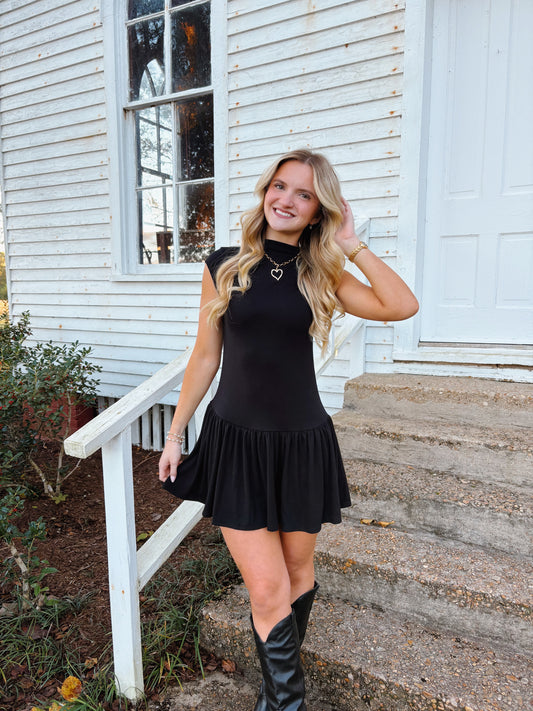 Black Mock Neck Mini Dress
