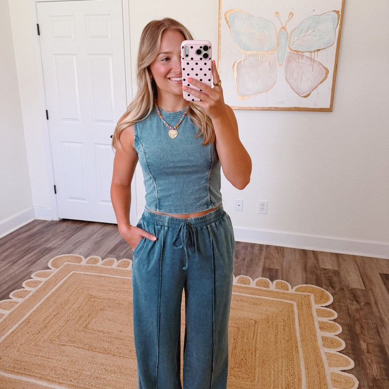 Kylie Mineral Washed Set in Teal