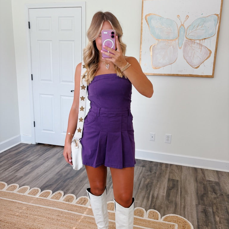 Purple Pleated Romper