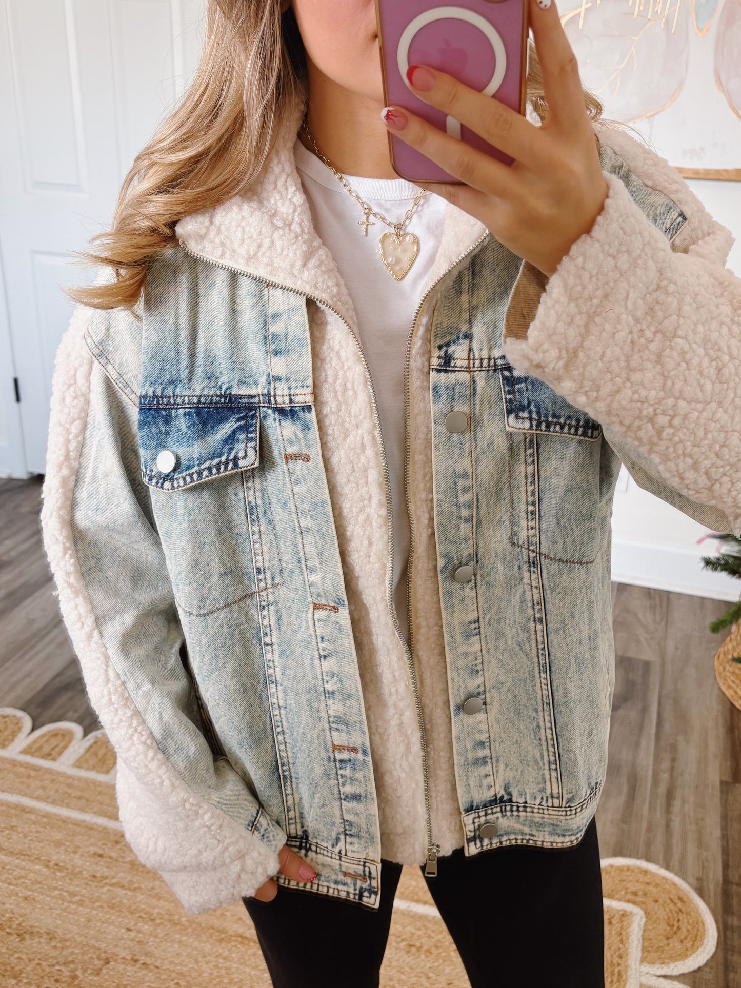Oversized Denim and Sherpa Jacket
