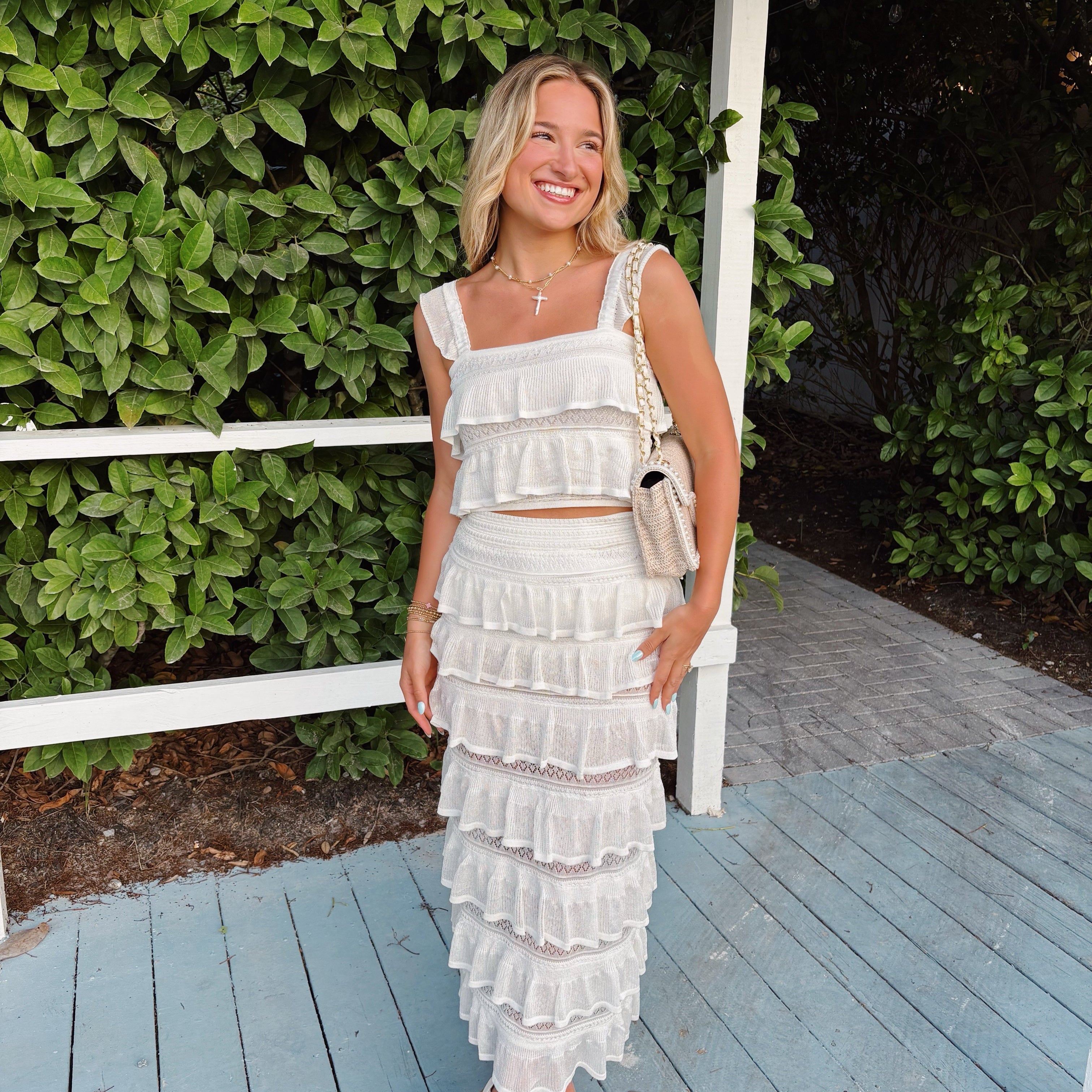 White Tiered Skirt Set