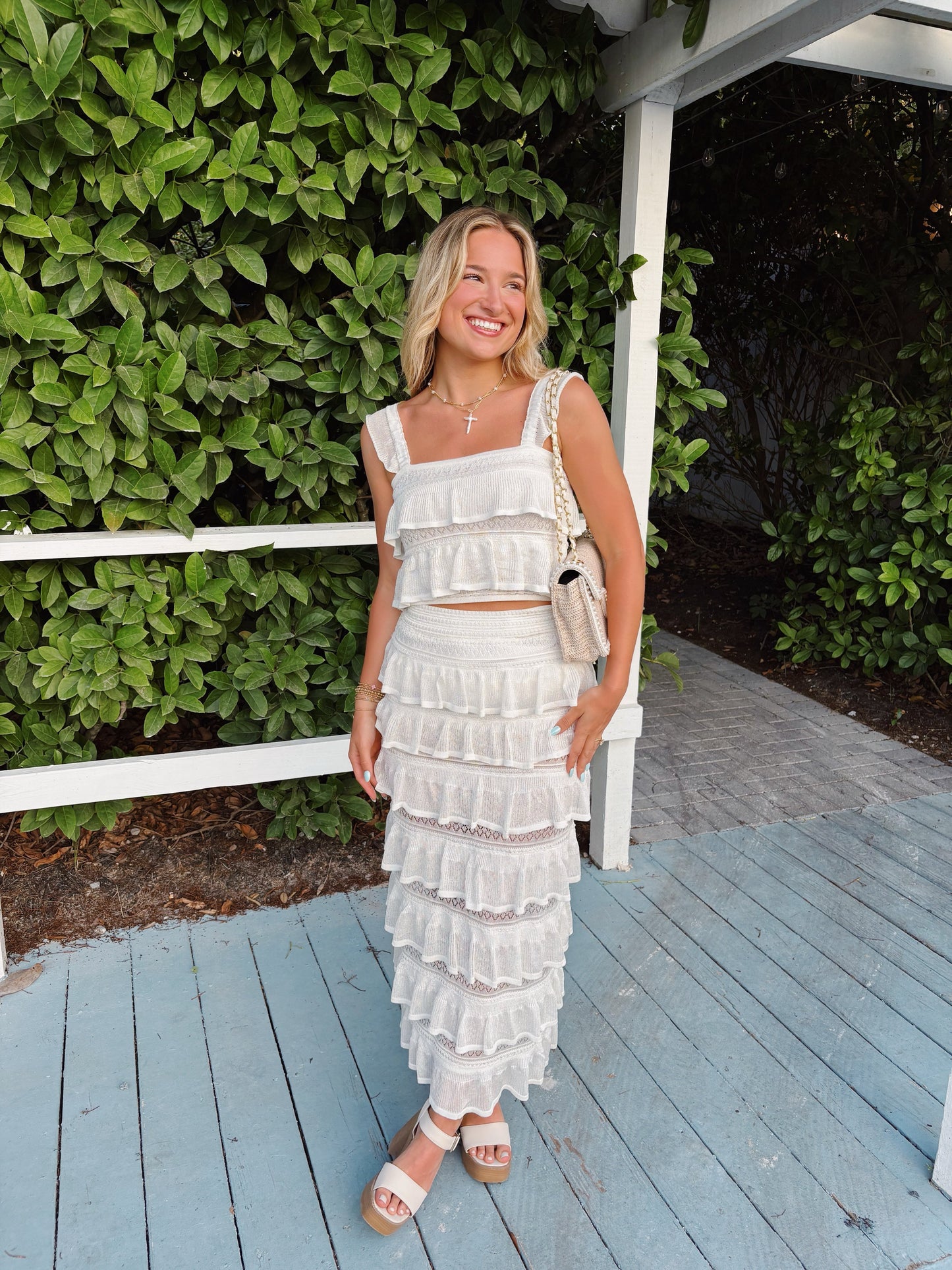 White Tiered Skirt Set