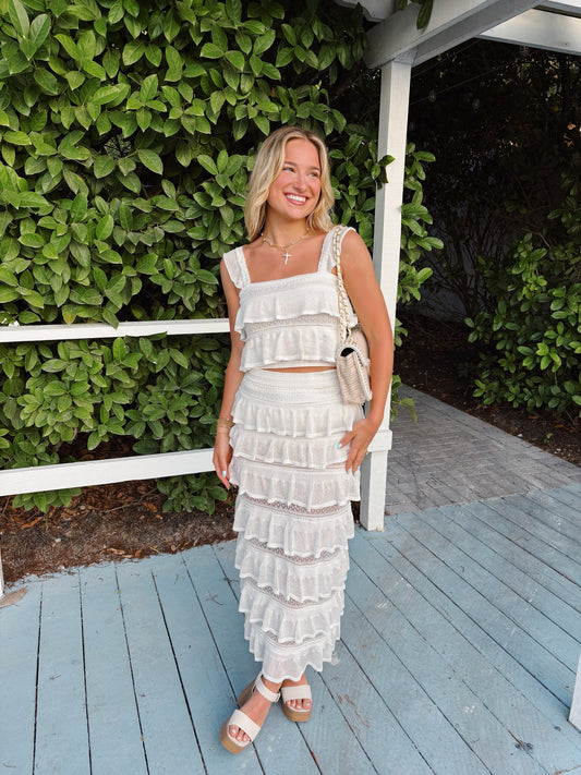 White Tiered Skirt Set