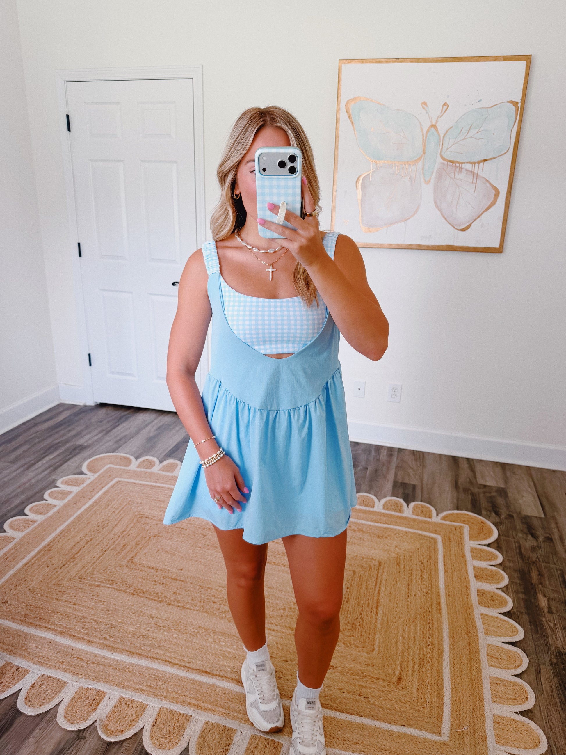 Match Point Gingham Romper in Blue