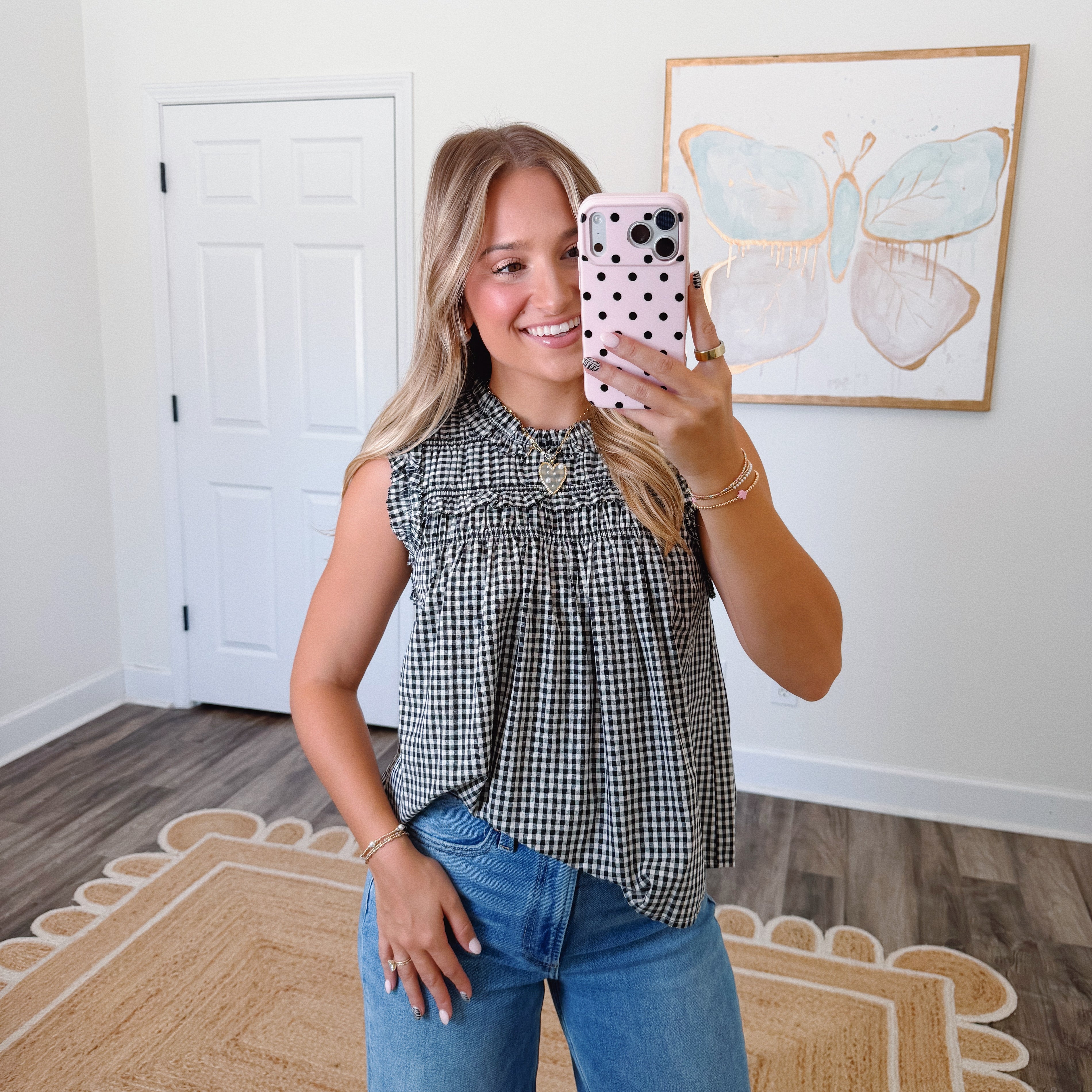 Black Gingham Ruffle Blouse