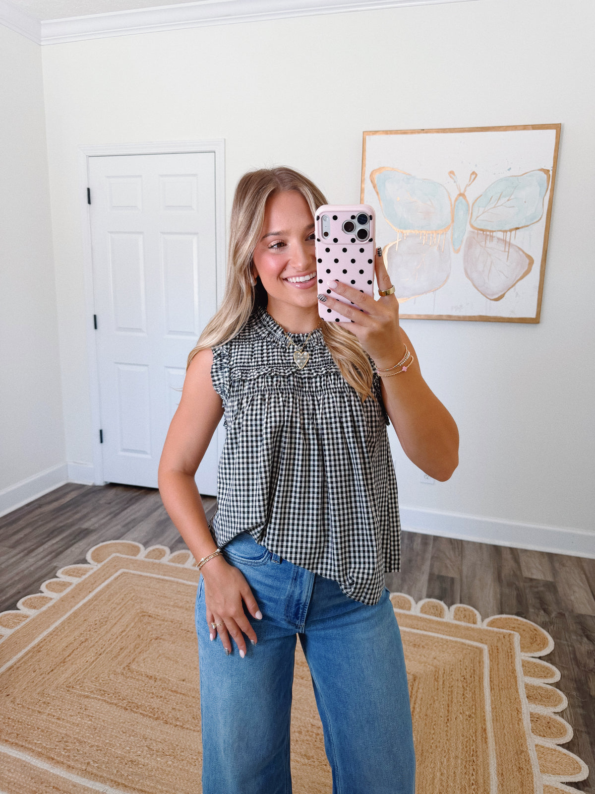 Black Gingham Ruffle Blouse