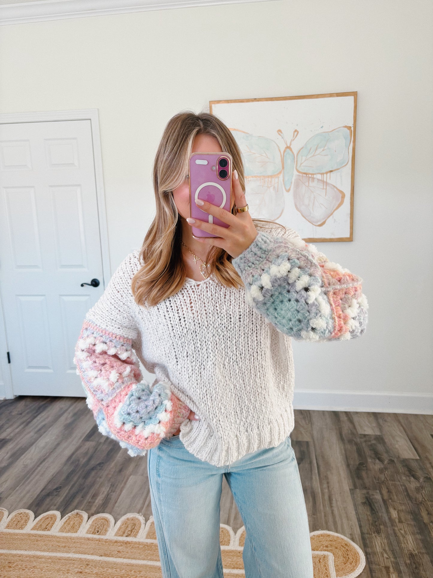 Pastel Crochet Sleeve Sweater