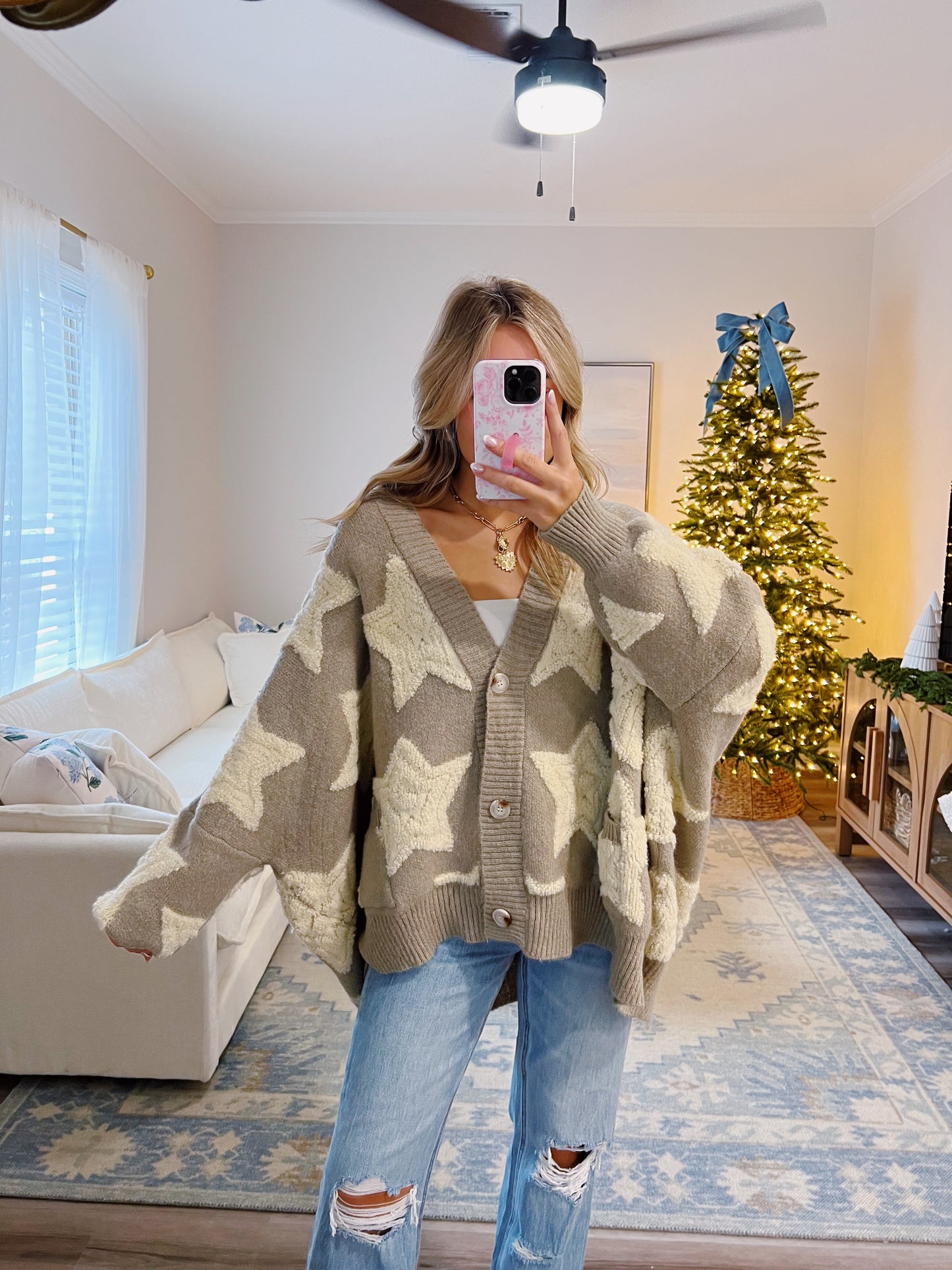 Oversized Stargazer Cardigan in Taupe