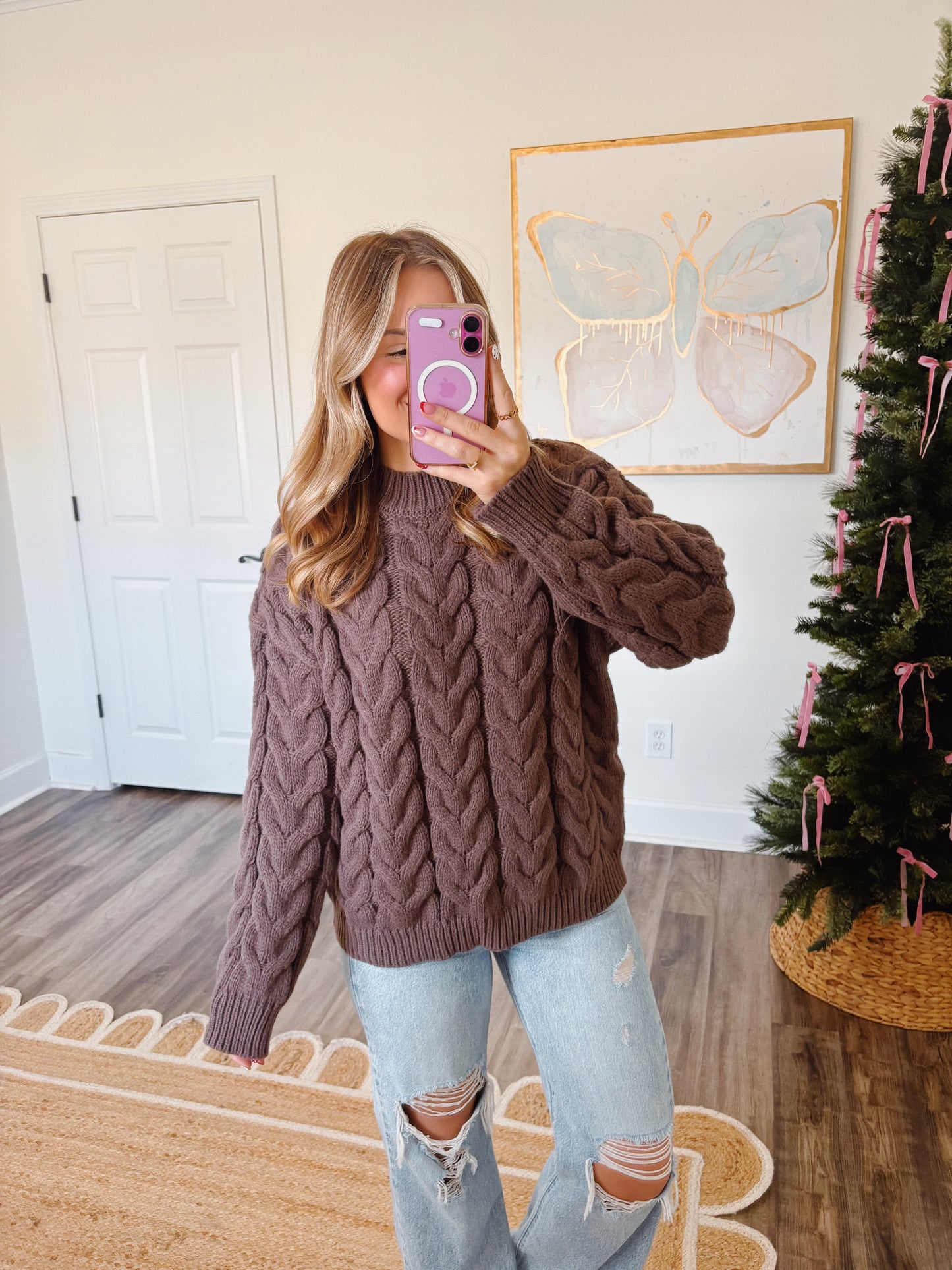 Brown Cable Knit Sweater
