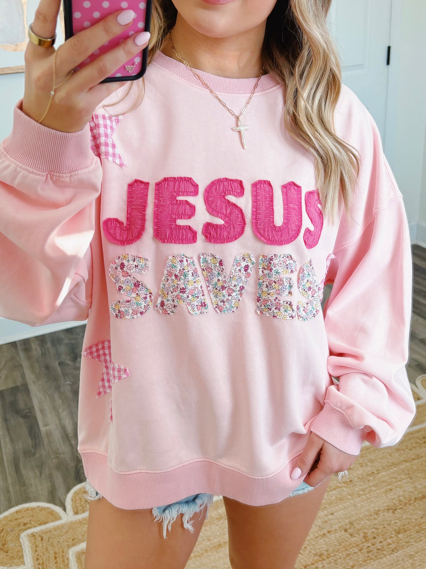 Jesus Saves Patchwork Crew Neck
