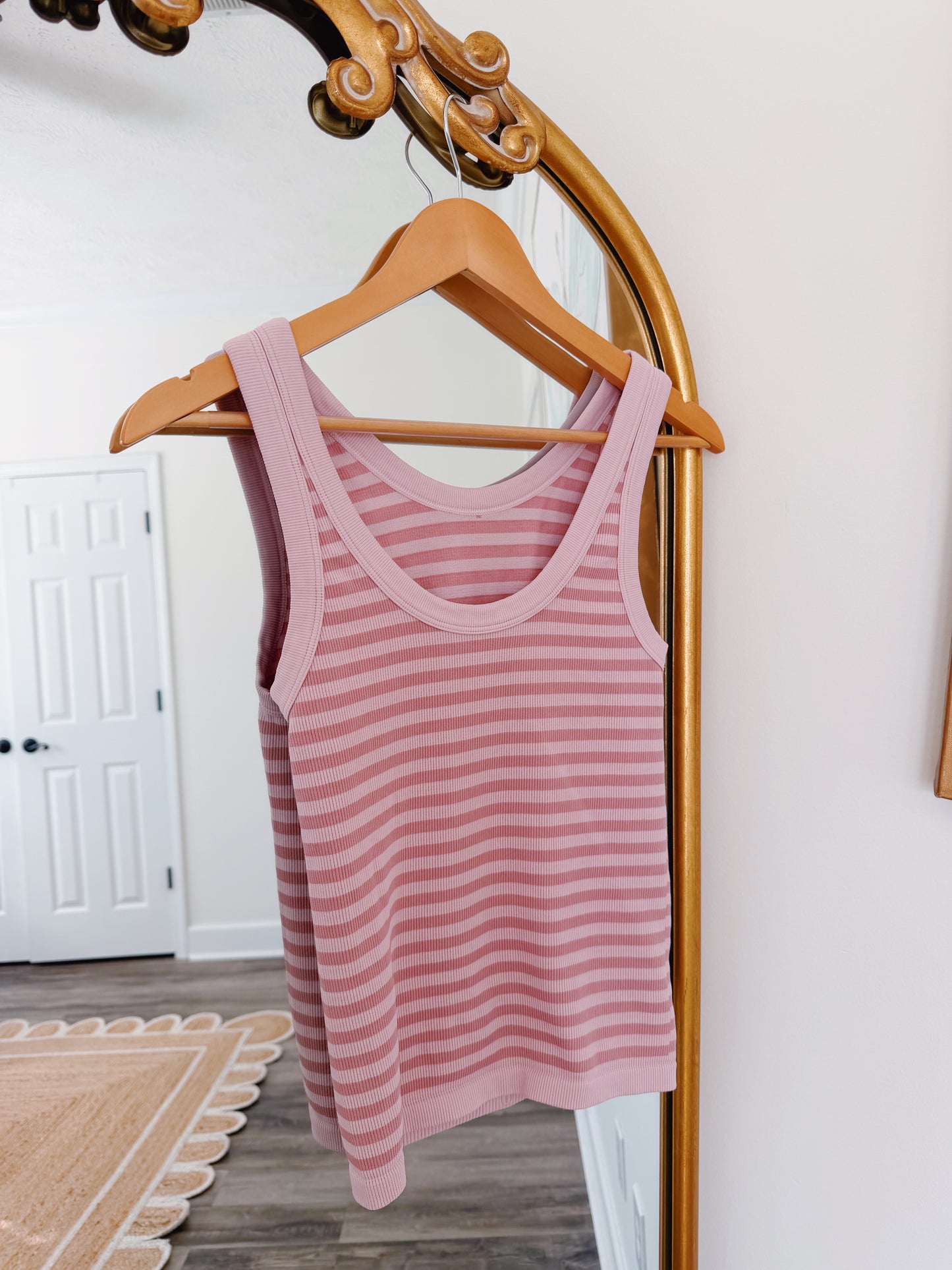 Long Striped Tank Pearl Blush