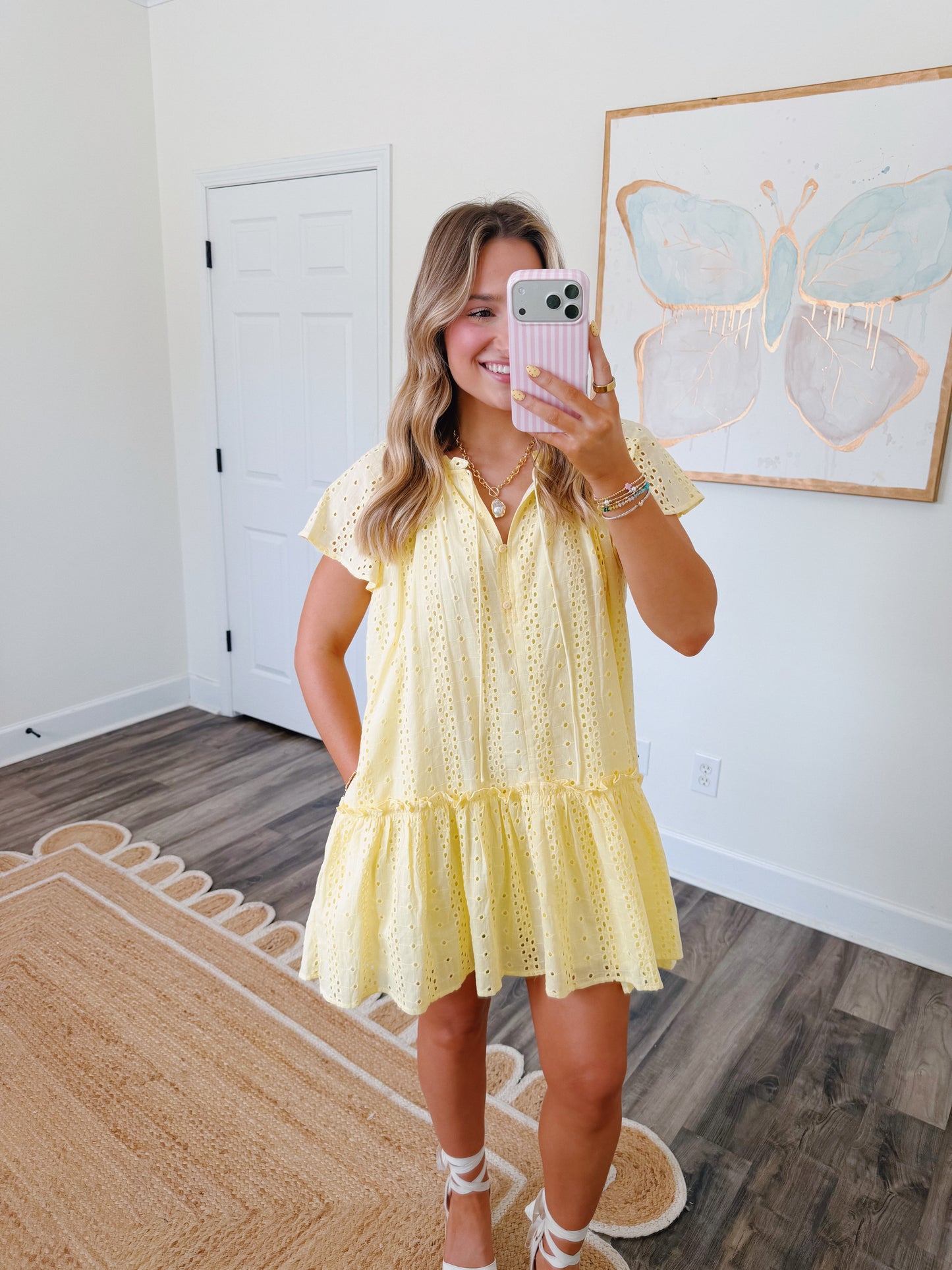 Lemon Eyelet Mini Dress