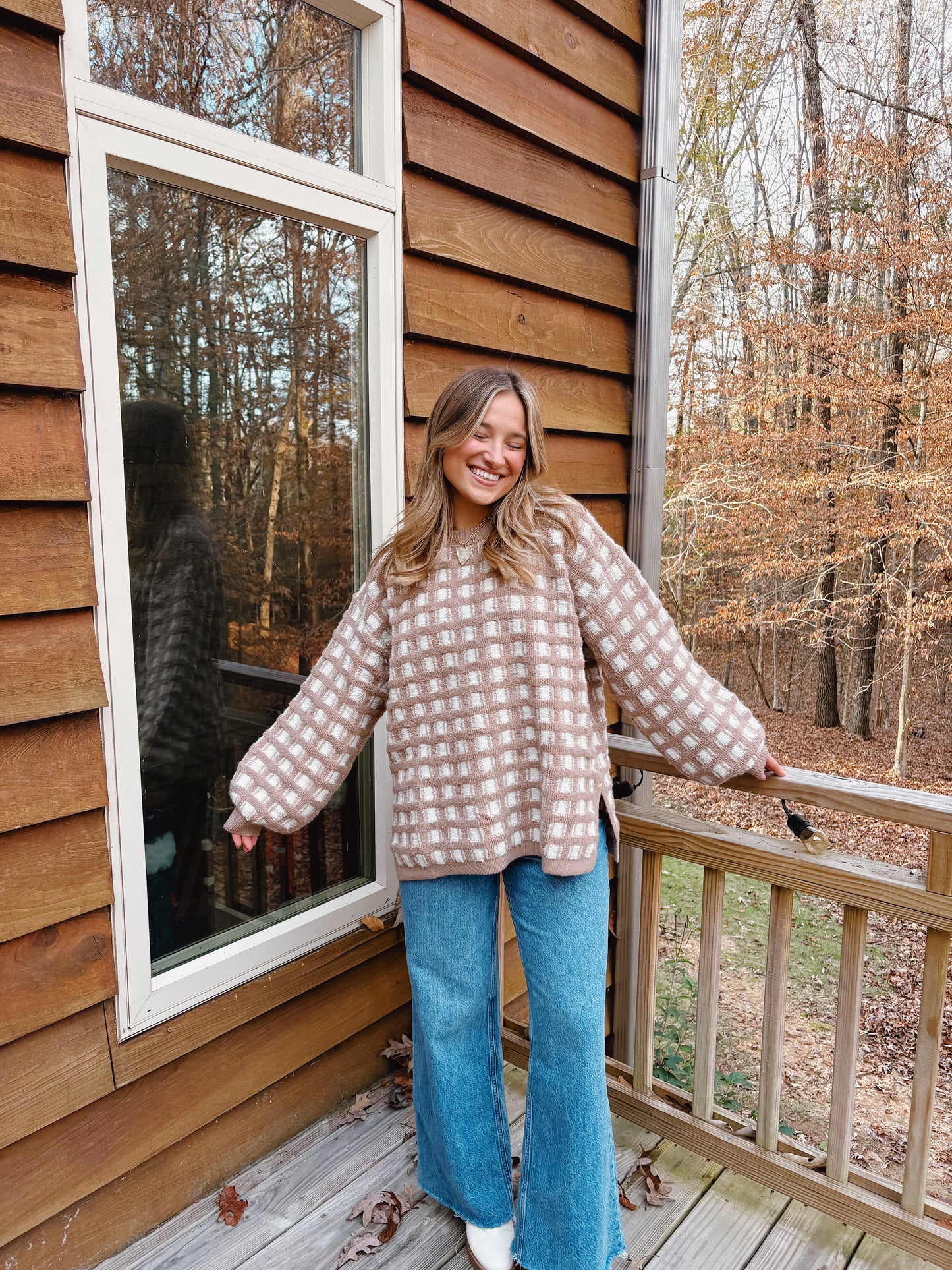Taupe Checkered Oversized Sweater
