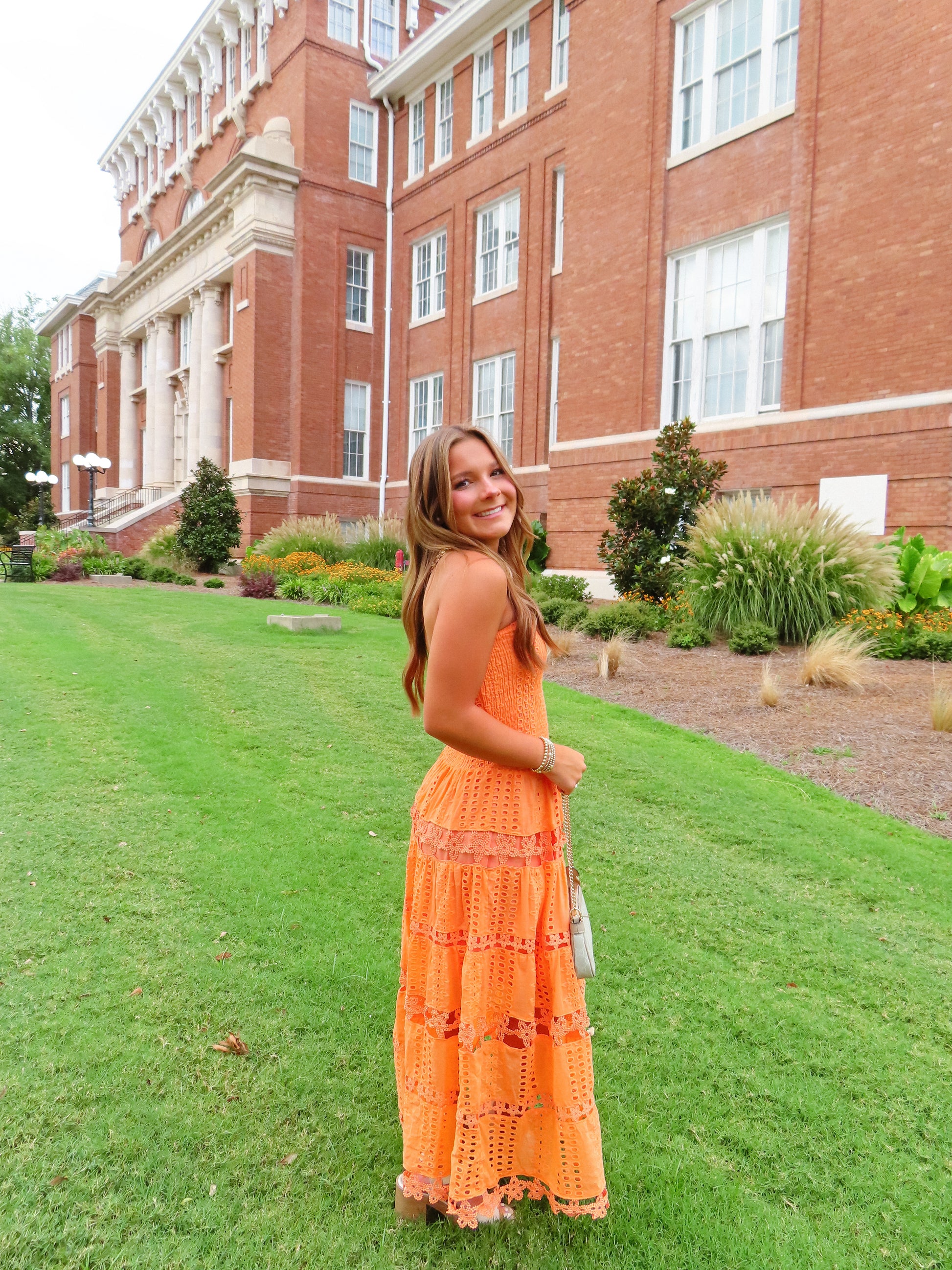 Sophie Eyelet Dress in Orange