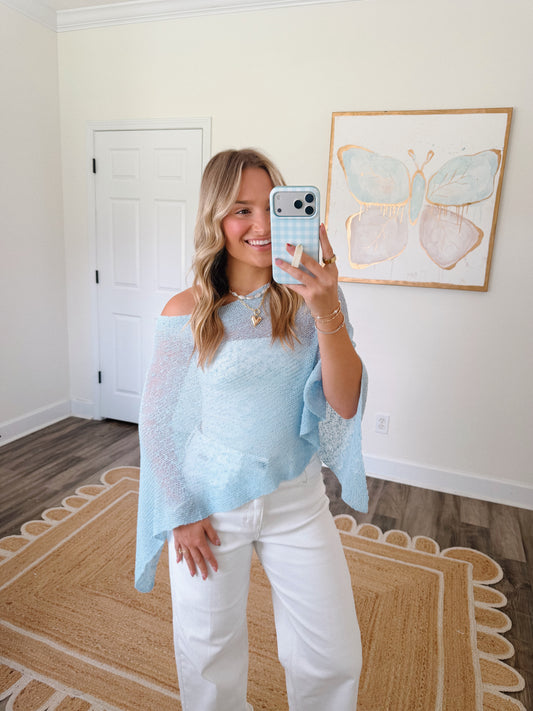 Palm Breeze Poncho Top in Blue
