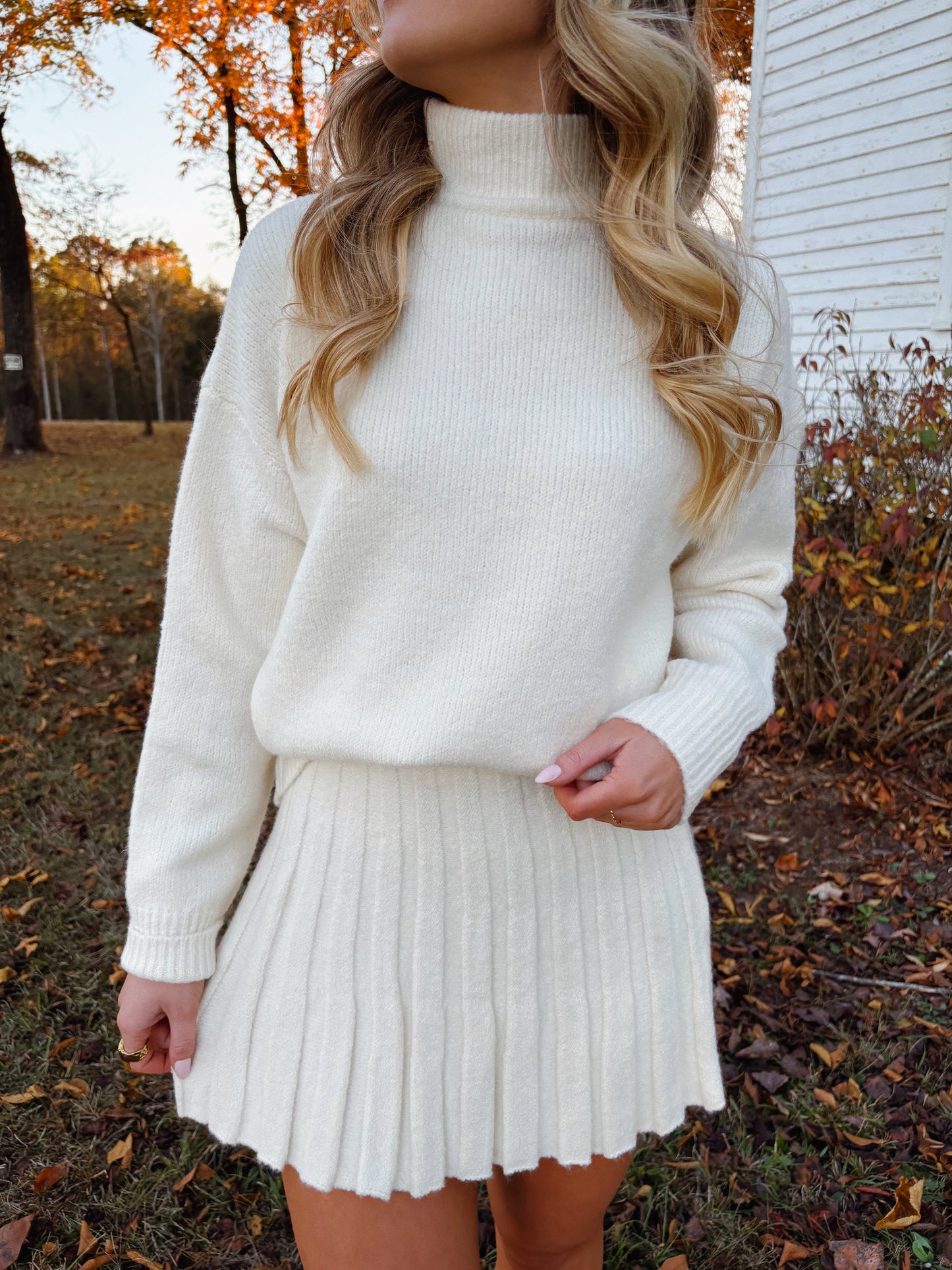 Pleated Skirt Set in Ivory