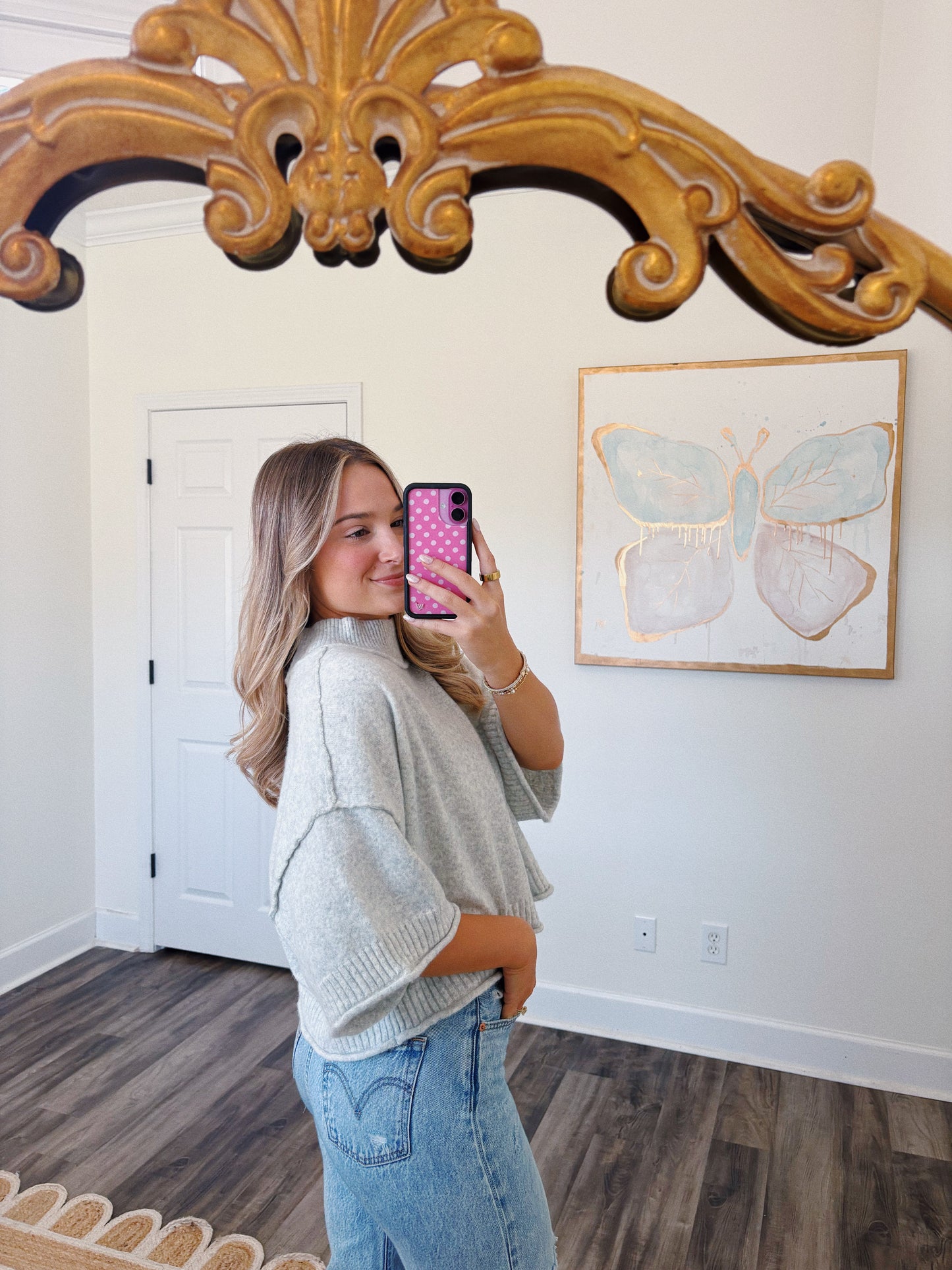 Grey Mock Neck Sweater Top