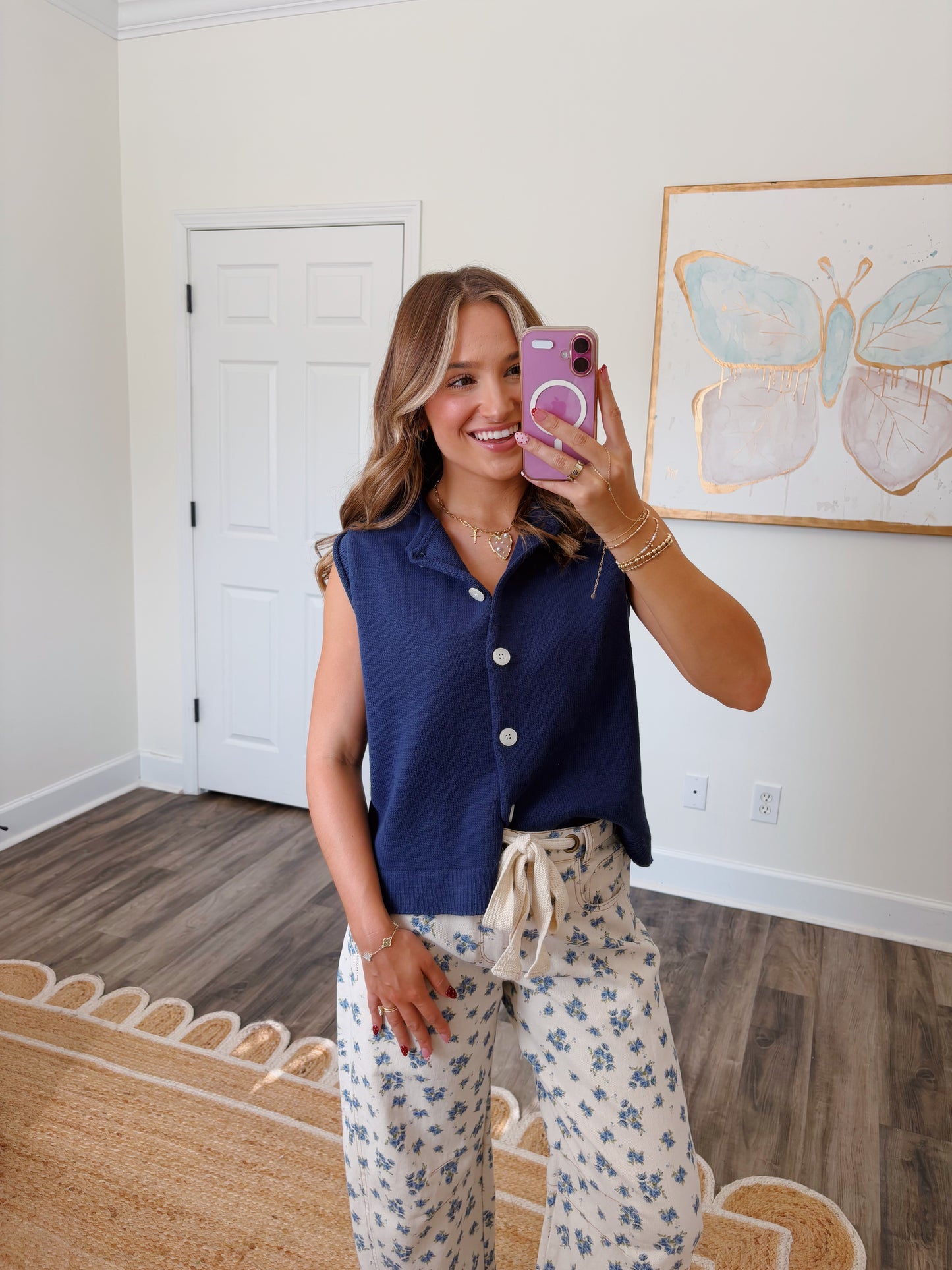 Navy Sleeveless Cardigan