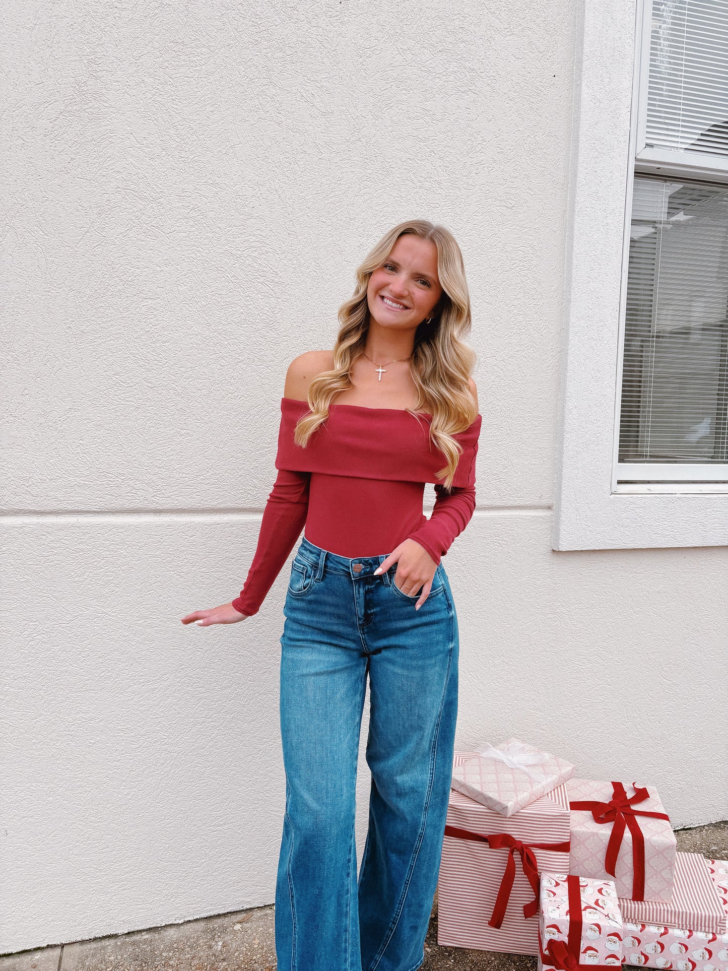 Crimson Off The Shoulder Bodysuit