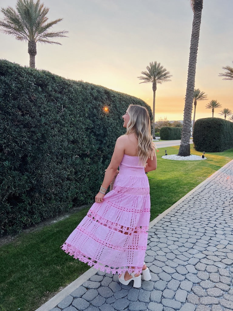 Sophie Eyelet Dress in Pink