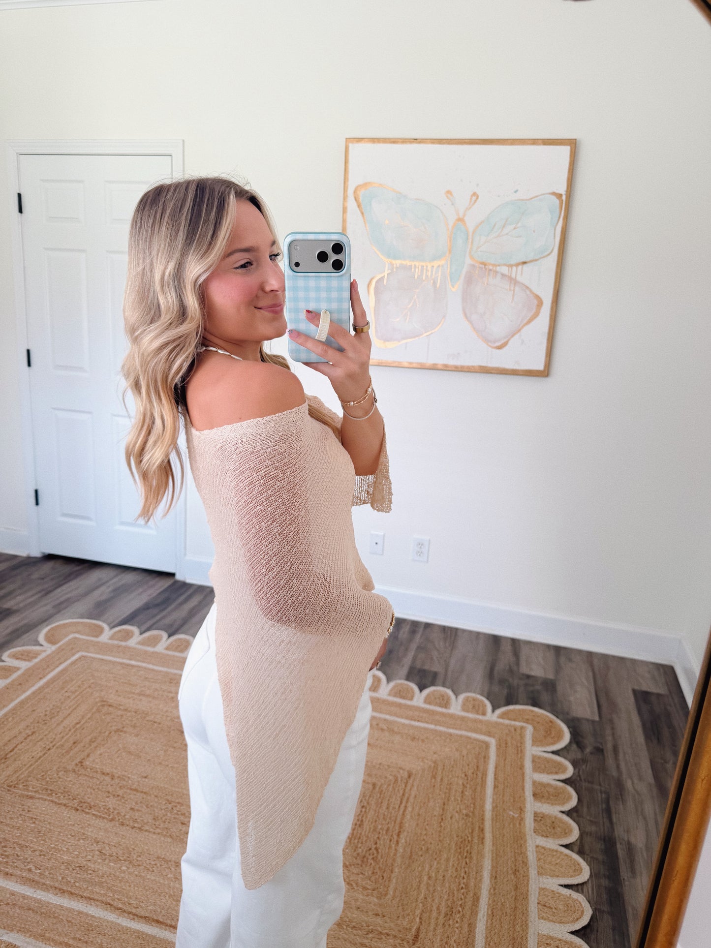 Palm Breeze Poncho Top in Beige
