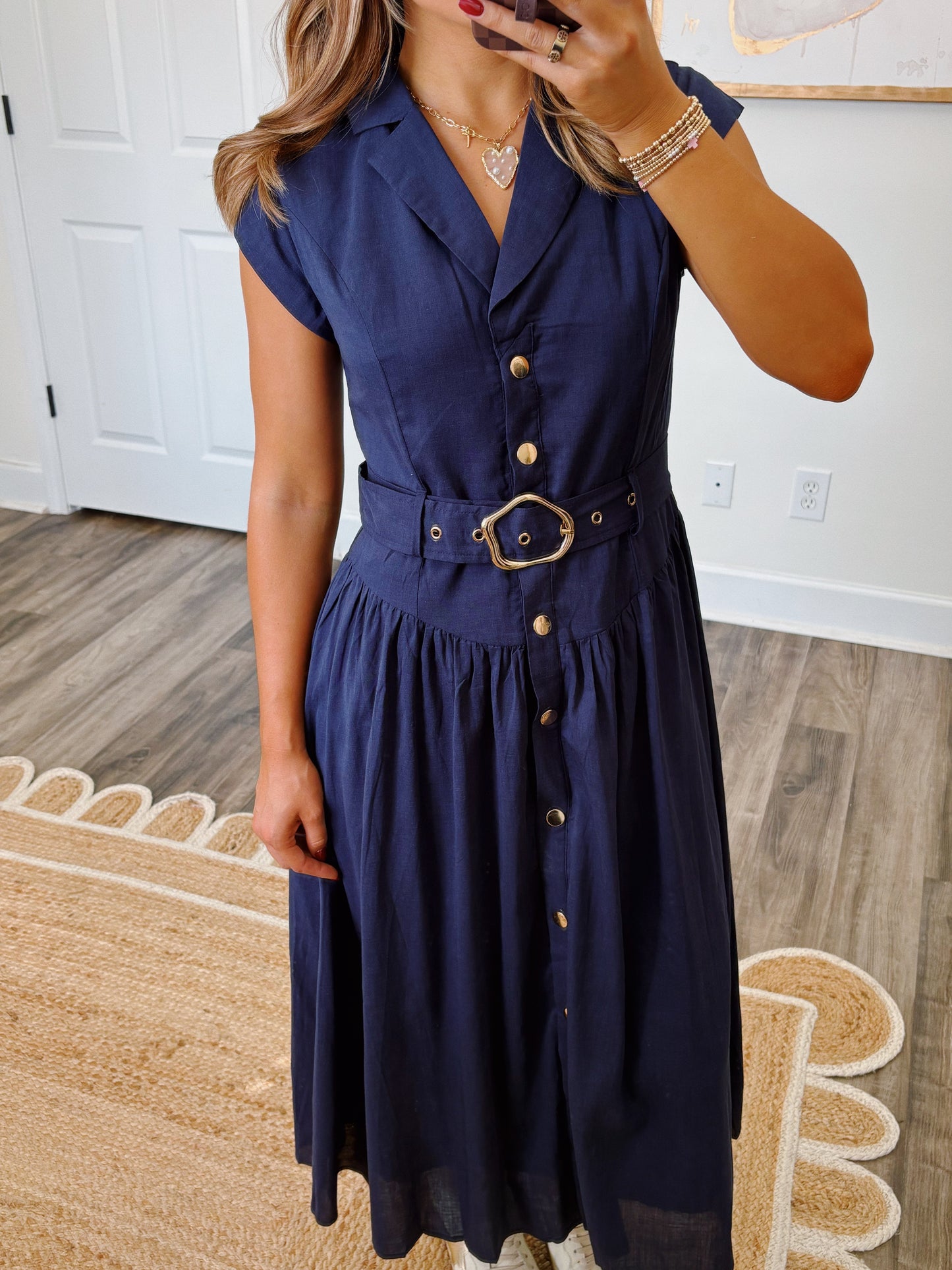 Navy and Gold Midi Dress