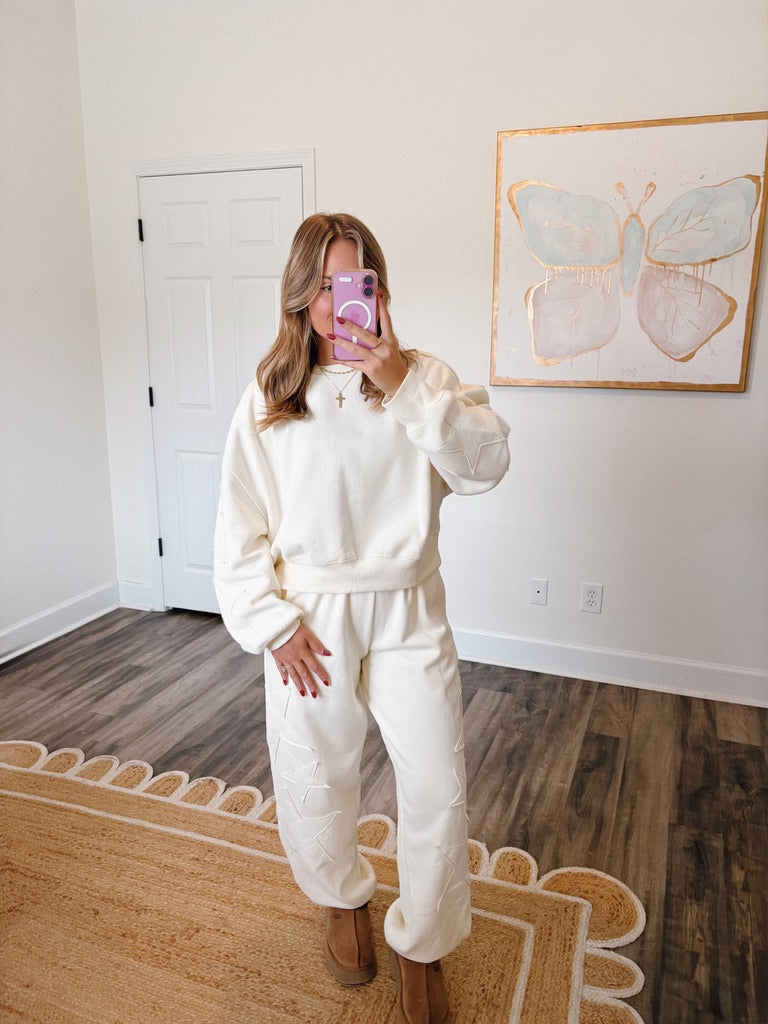 Varsity Star Sweat Set Cream