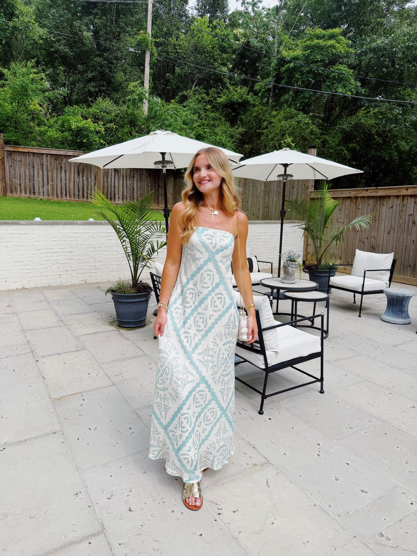 Aqua Abstract Maxi Dress