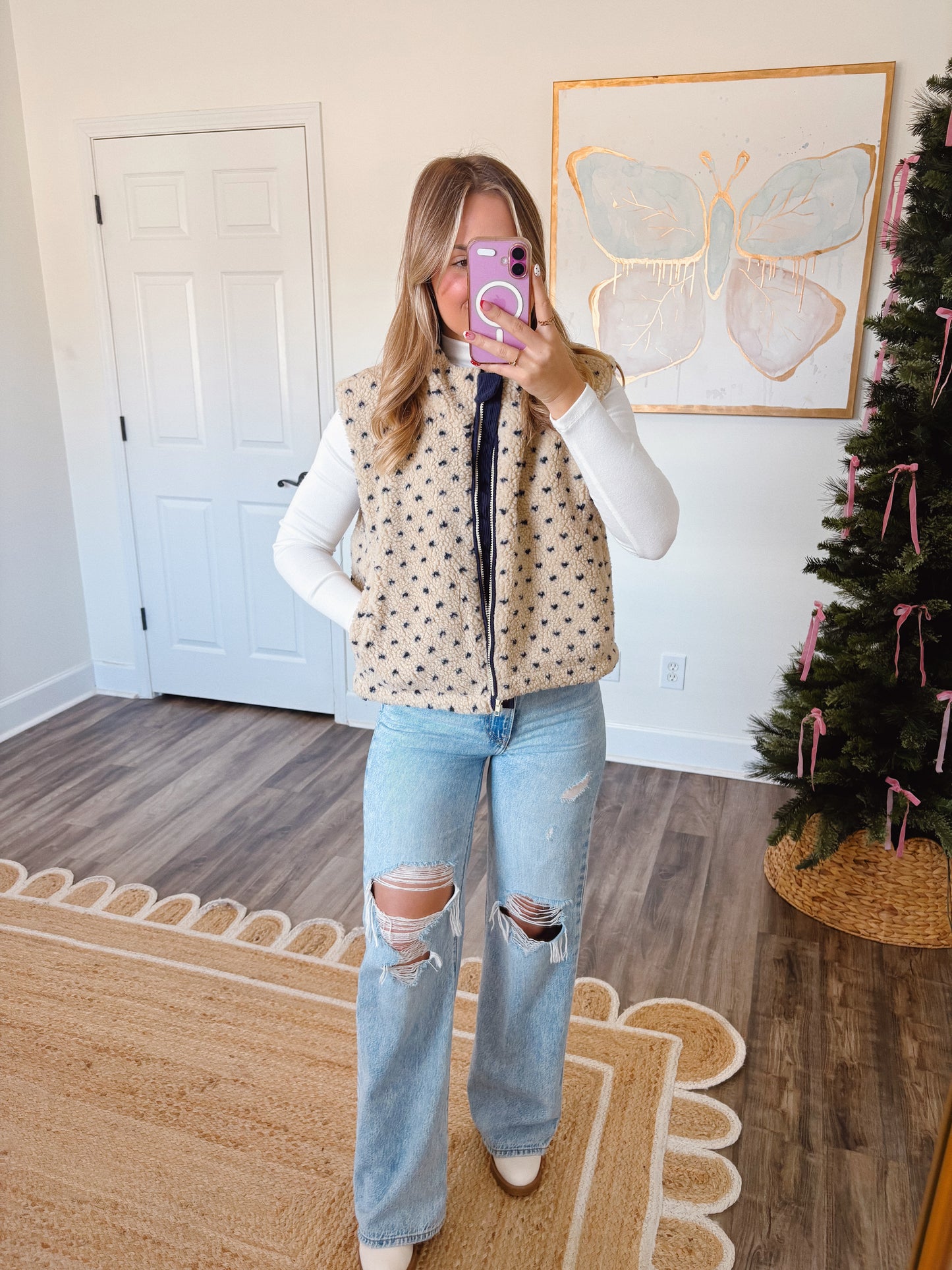 Navy Dot Sherpa Vest