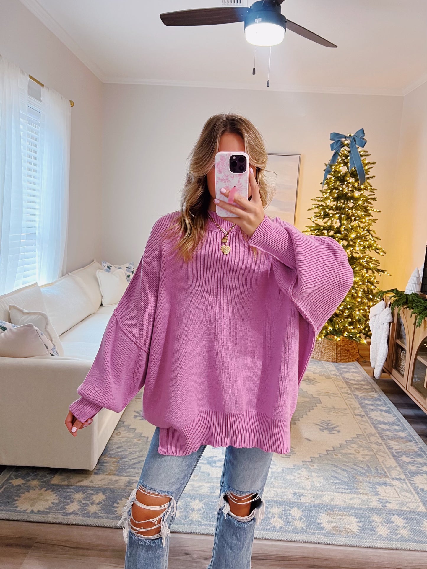 Side Slit Oversized Sweater in Mauve