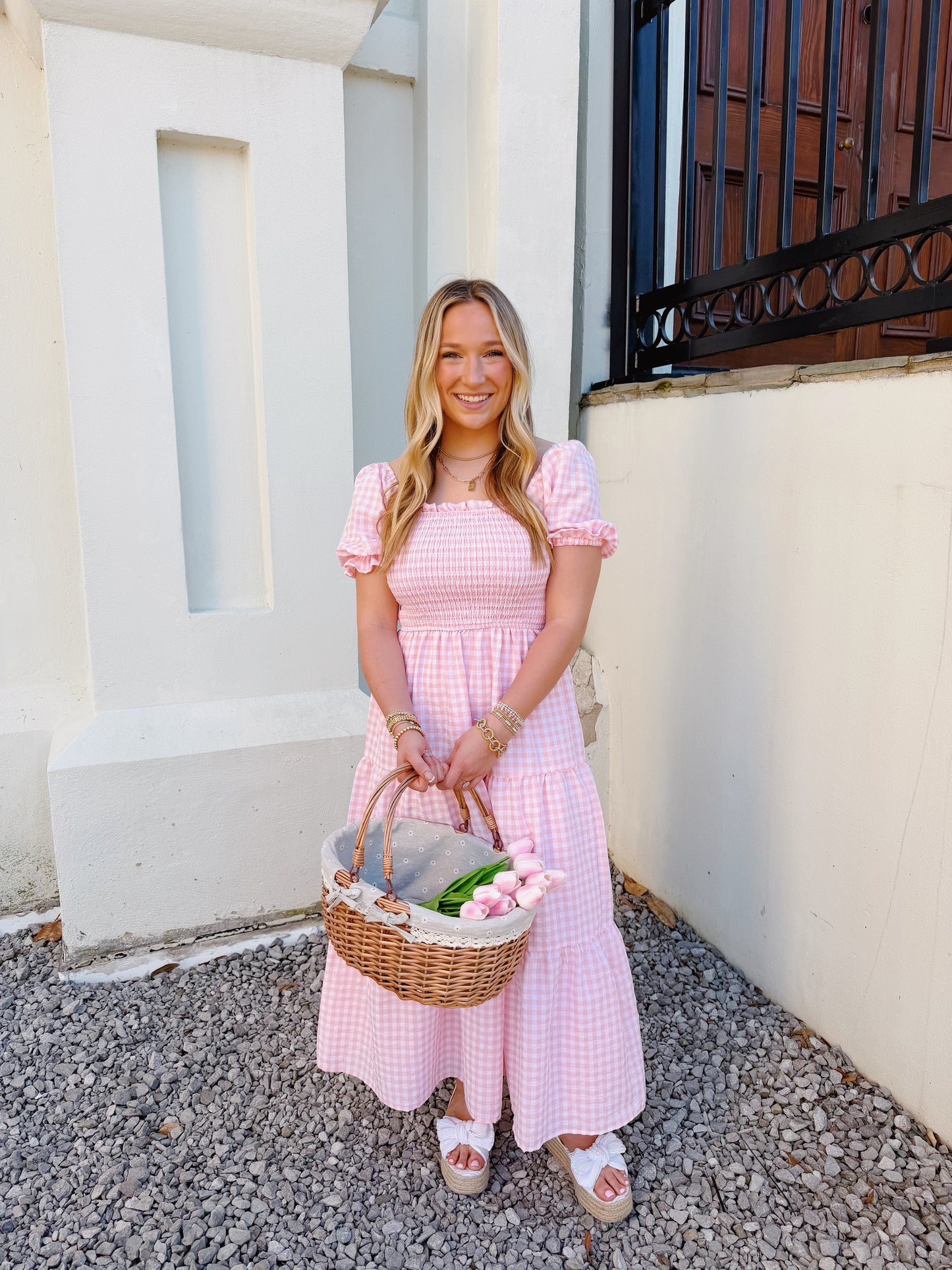 Pink Gingham Smocked Dress