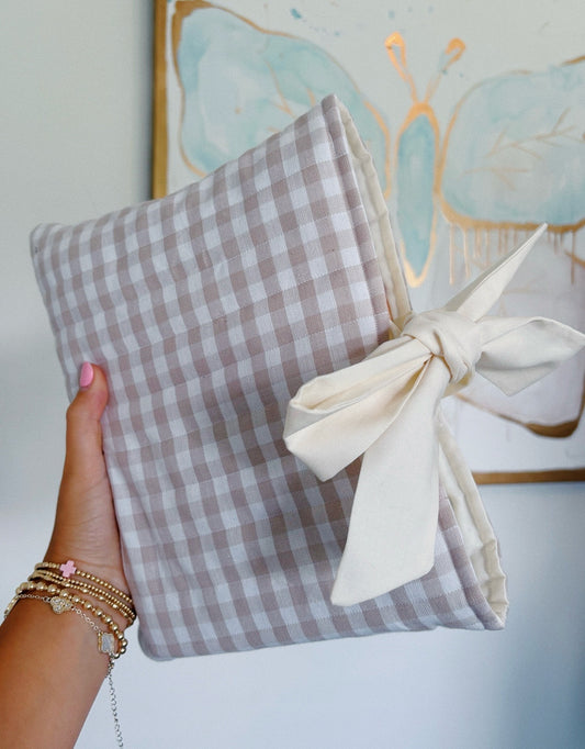 Gingham Bible Cover in Taupe