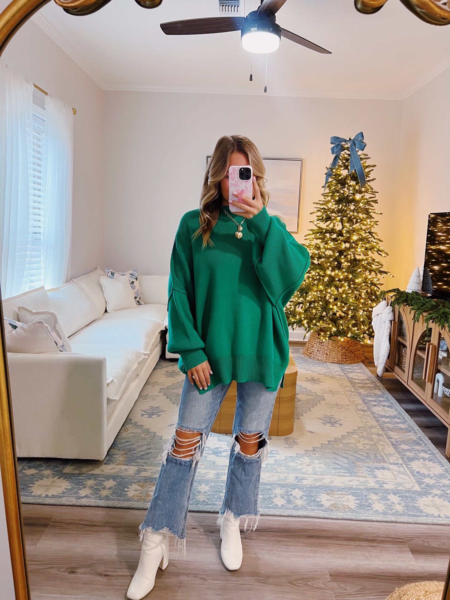 Side Slit Oversized Sweater in Kelly Green