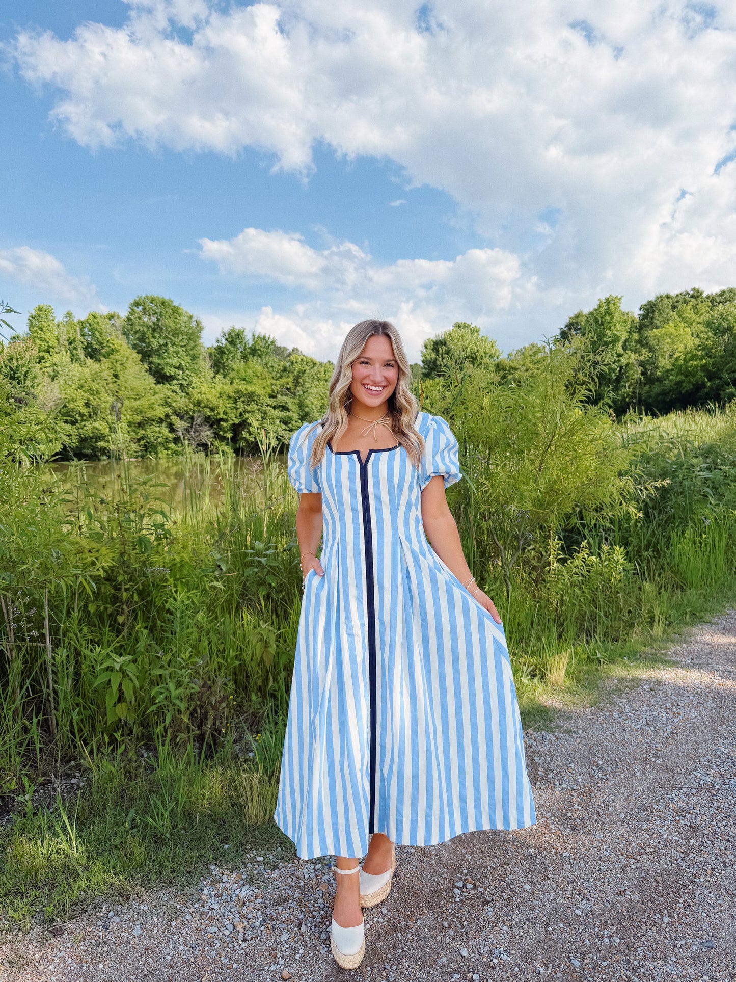 The Annie Stripe Midi in Blue