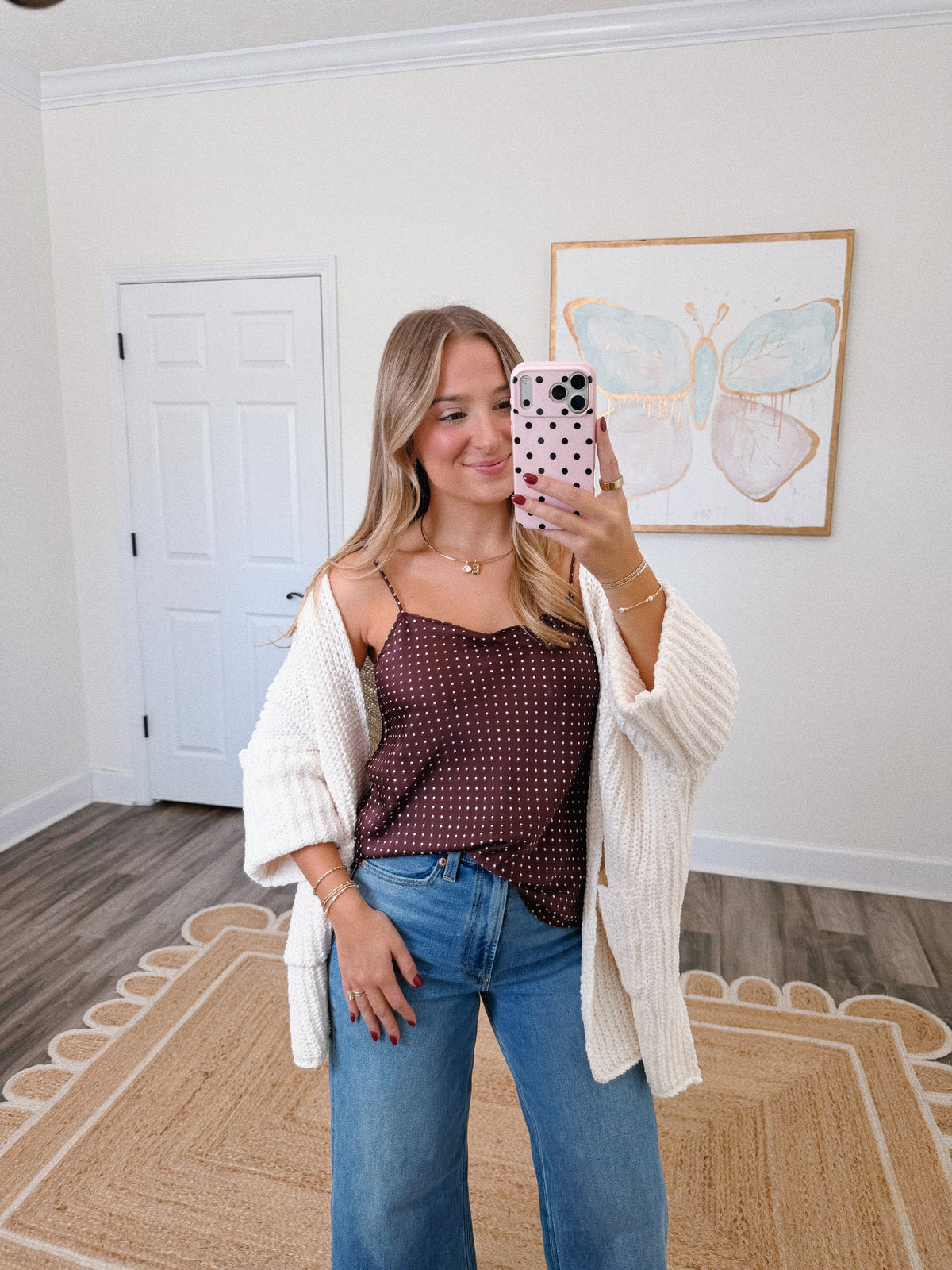 Brown Satin Polka Dot Tank