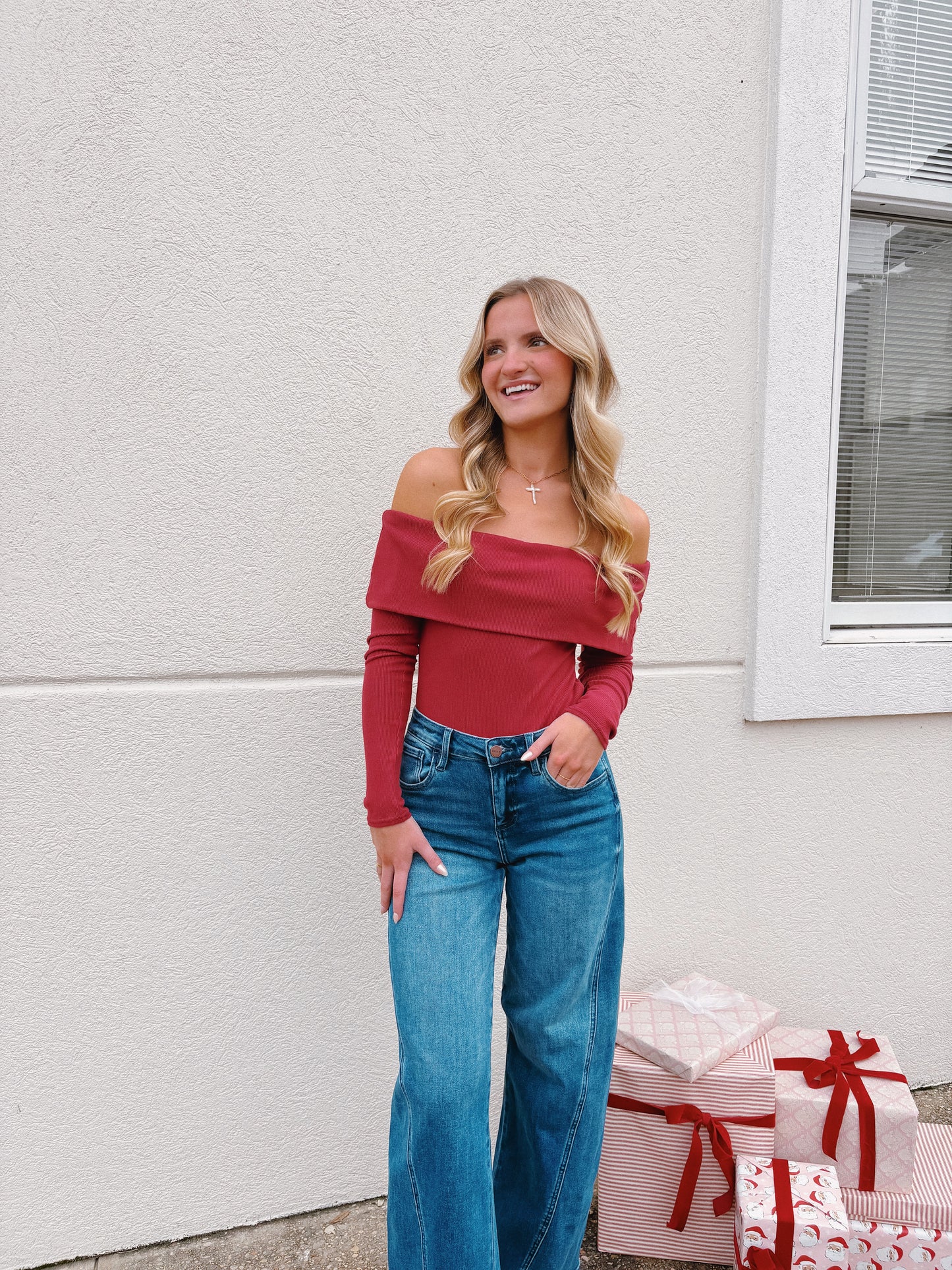 Crimson Off The Shoulder Bodysuit