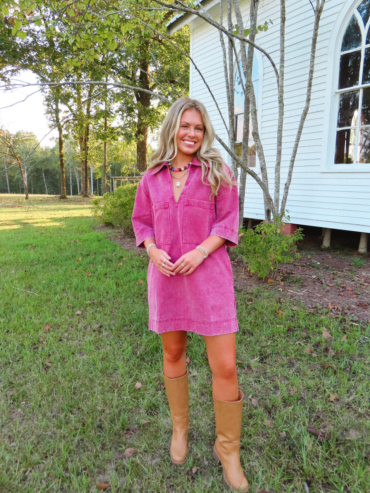 Burgundy Denim Dress