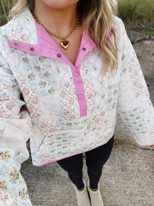 Pink Floral Patchwork Pullover