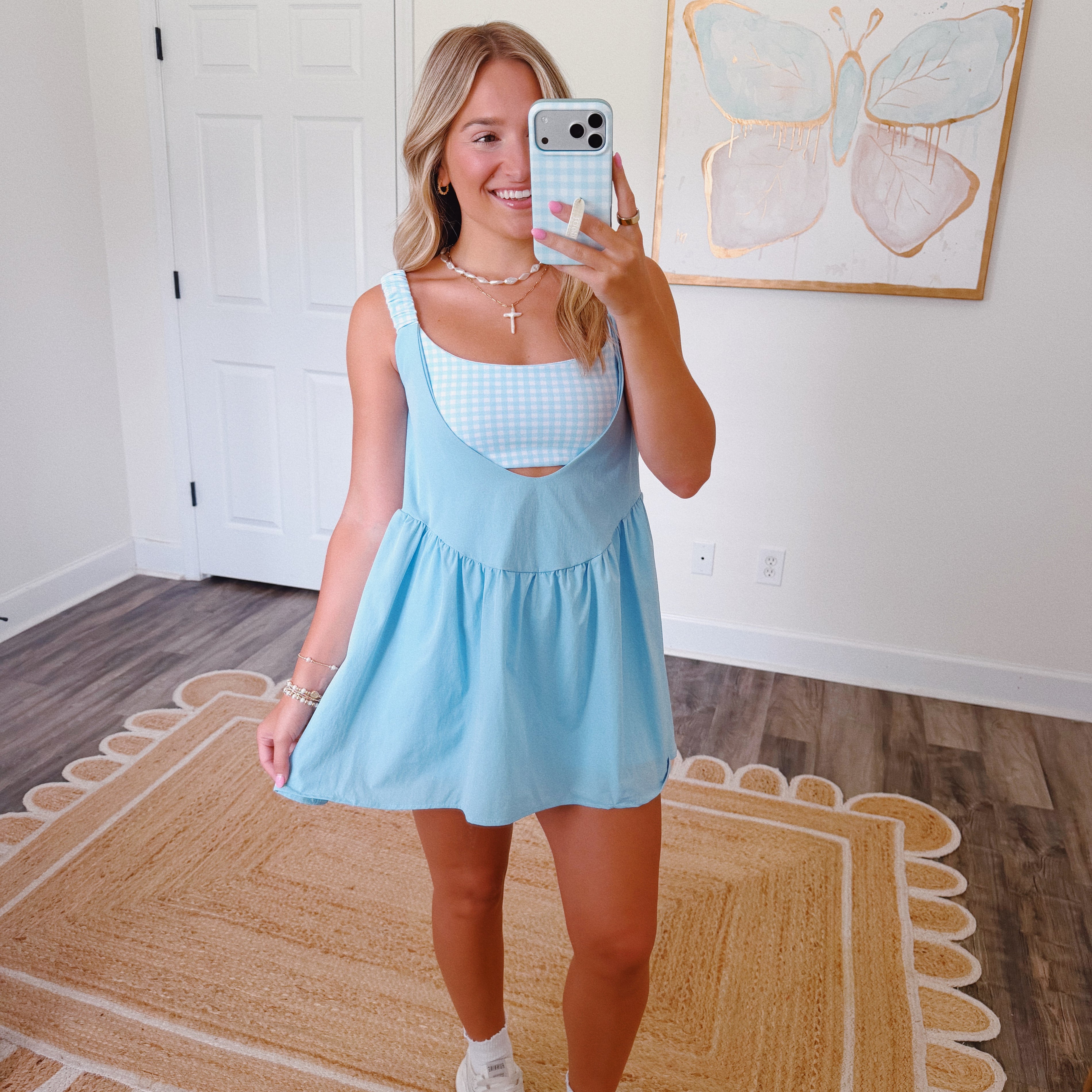 Match Point Gingham Romper in Blue