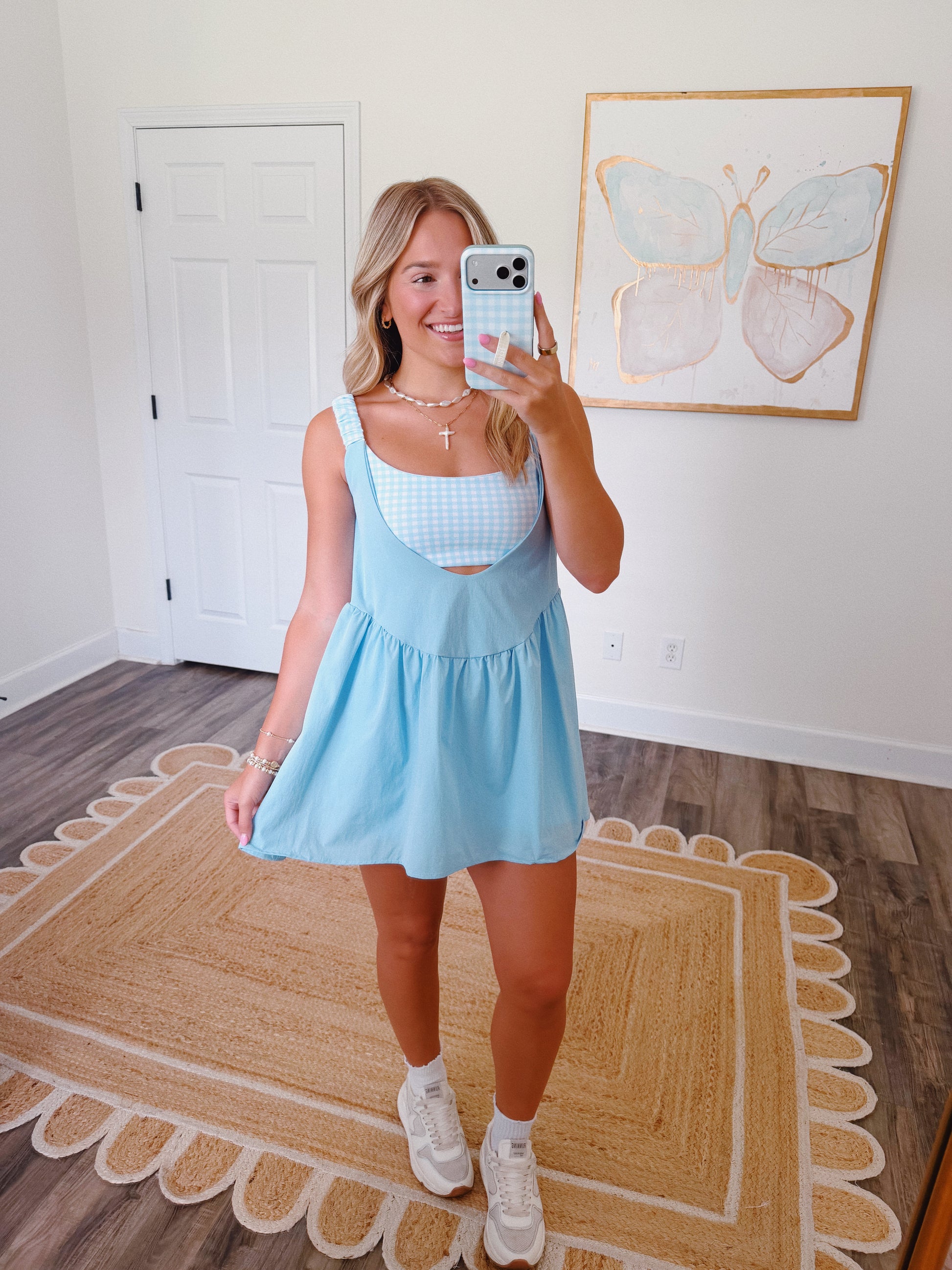 Match Point Gingham Romper in Blue