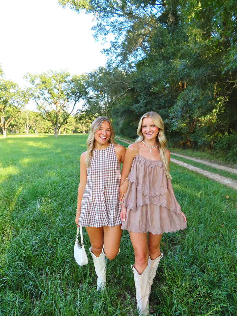 Cinnamon Spice Gingham Romper