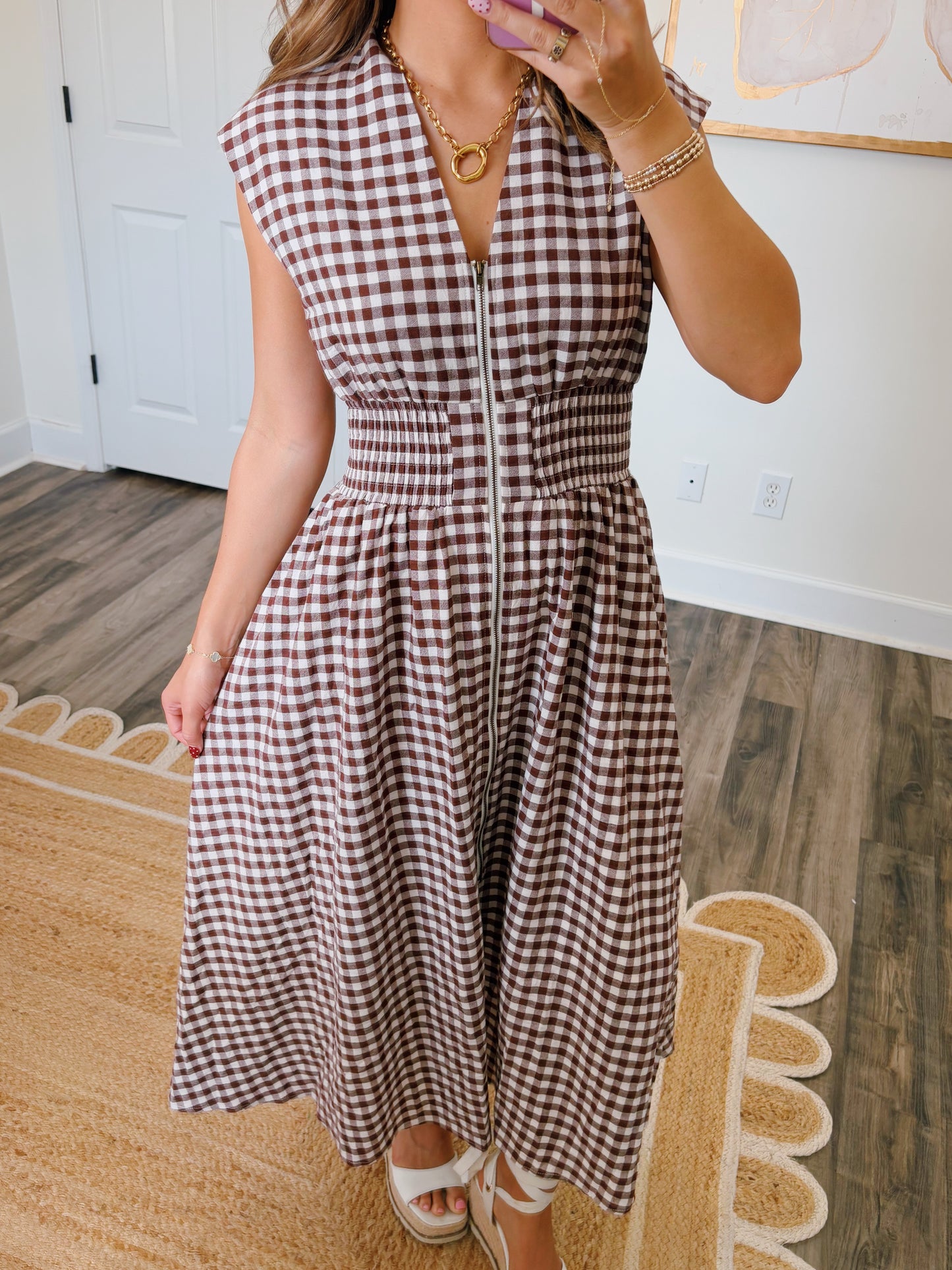 Chocolate Gingham Midi Dress