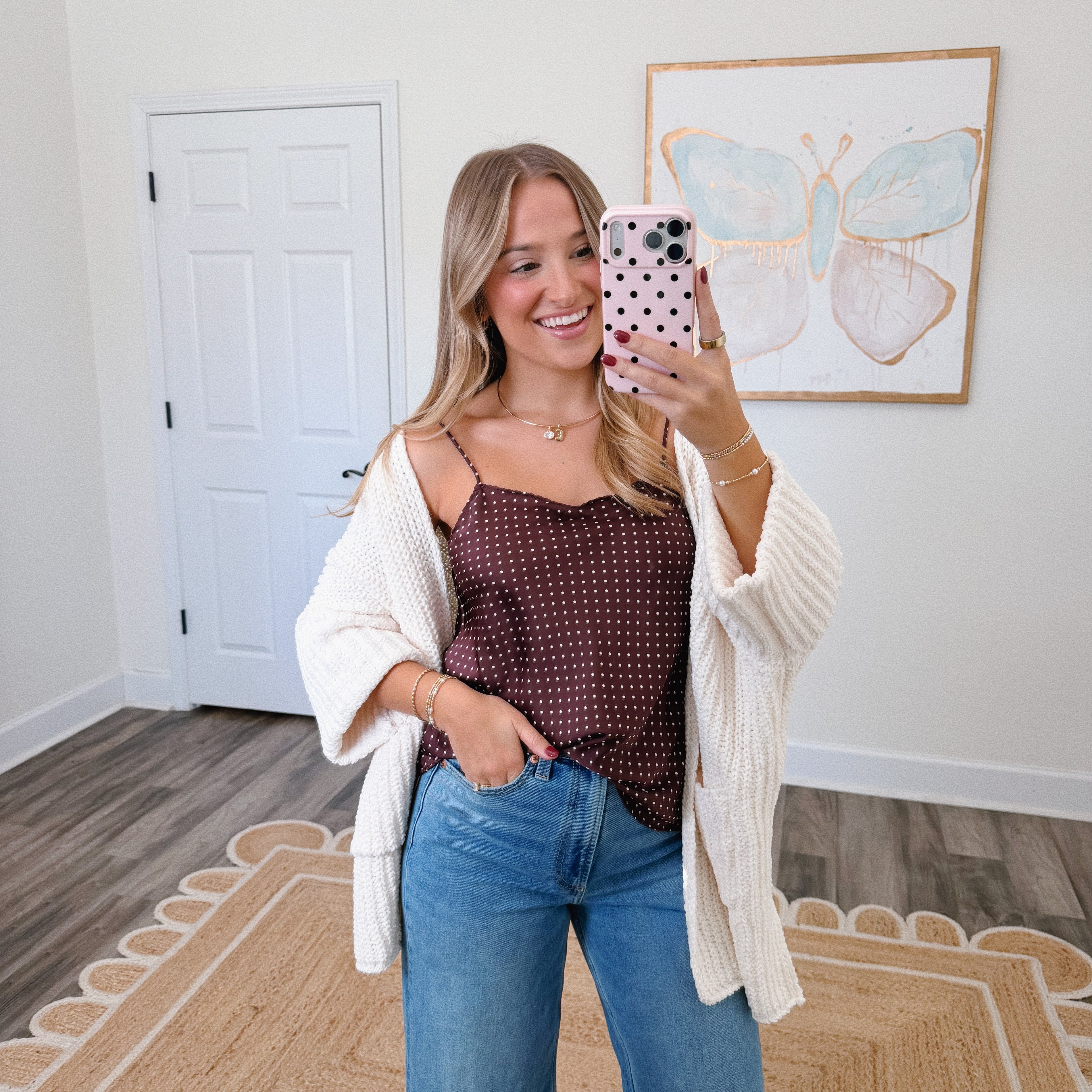 Brown Satin Polka Dot Tank