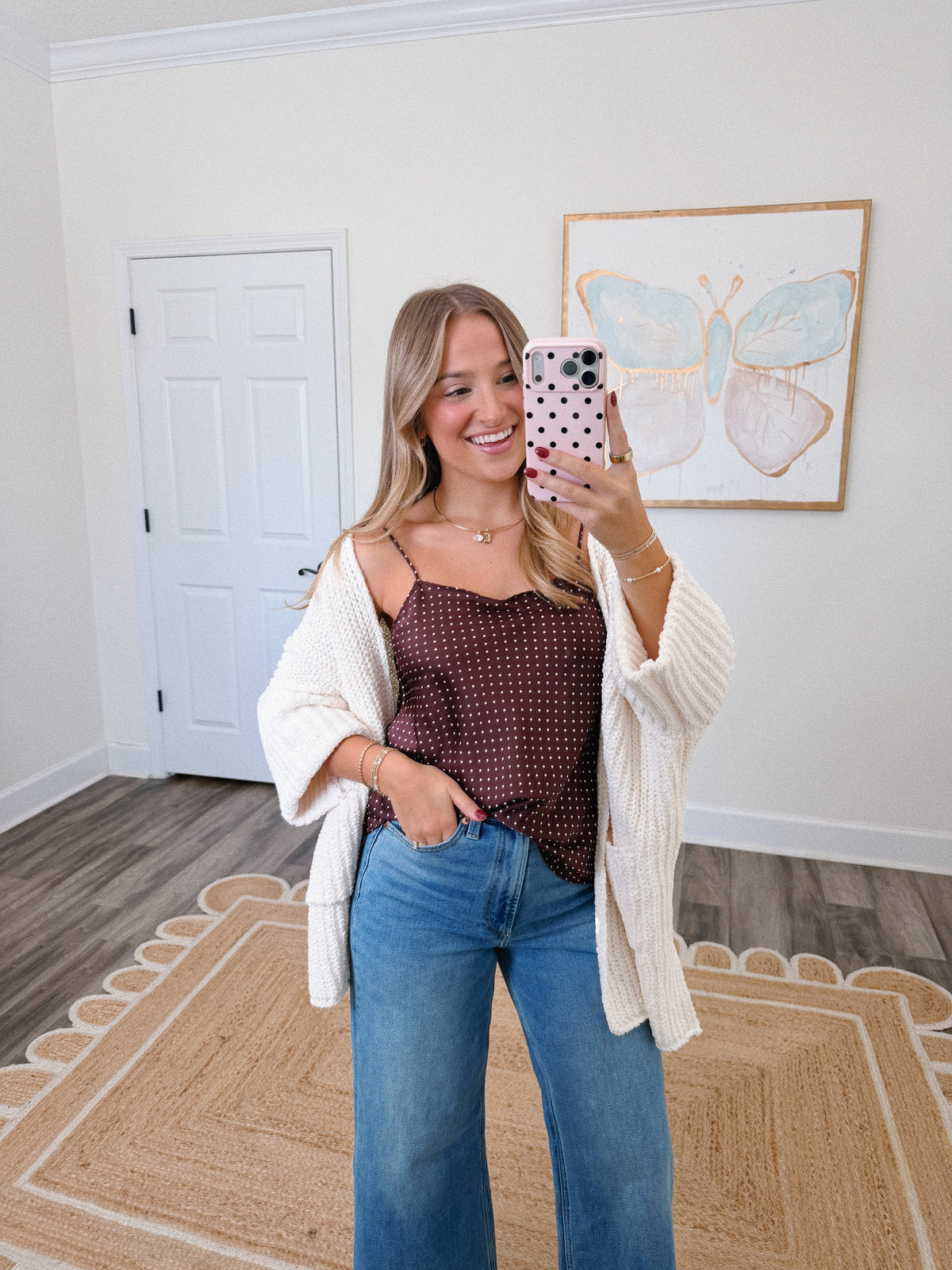 Brown Satin Polka Dot Tank