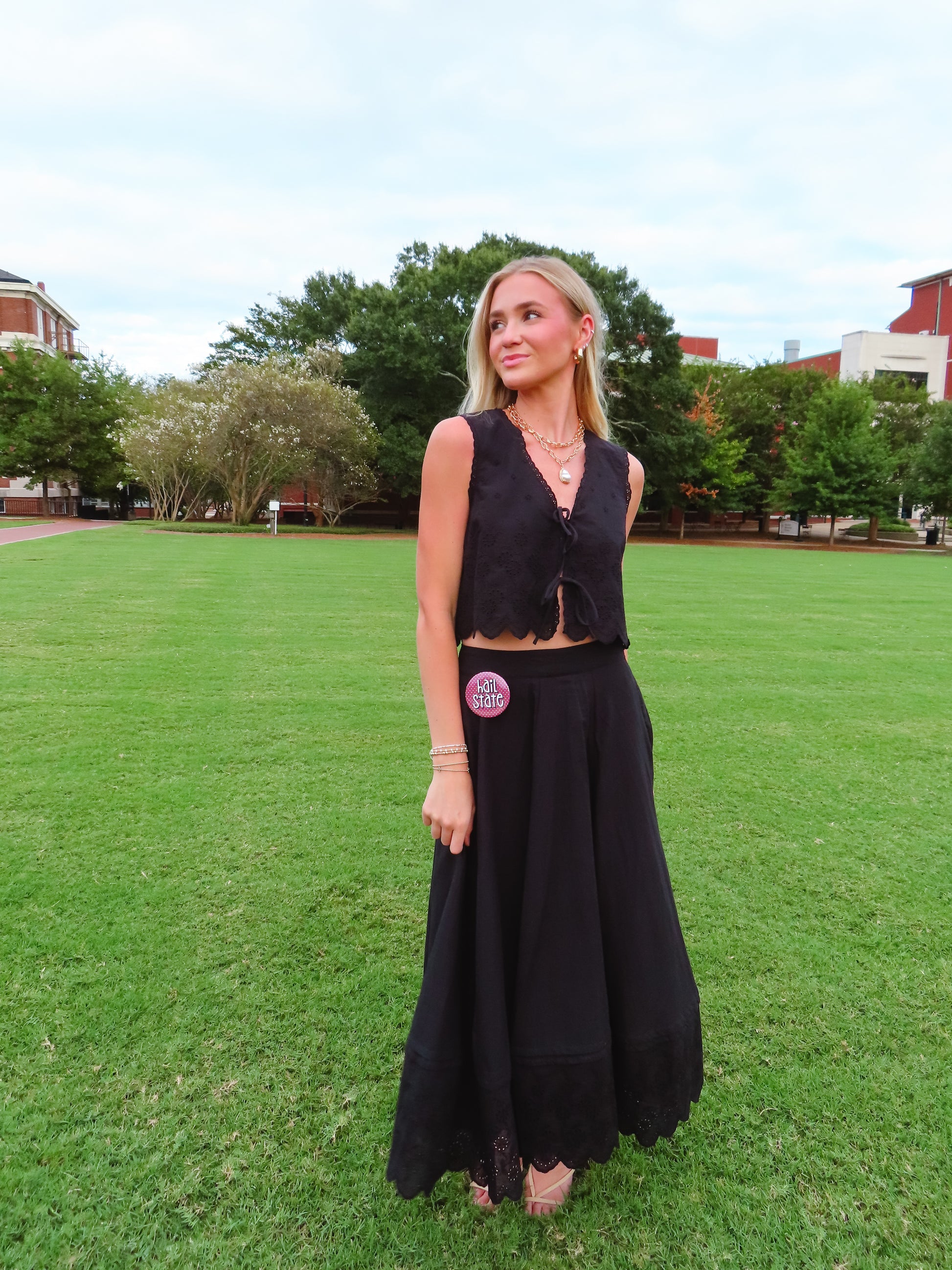 Black Eyelet Embroidered Set