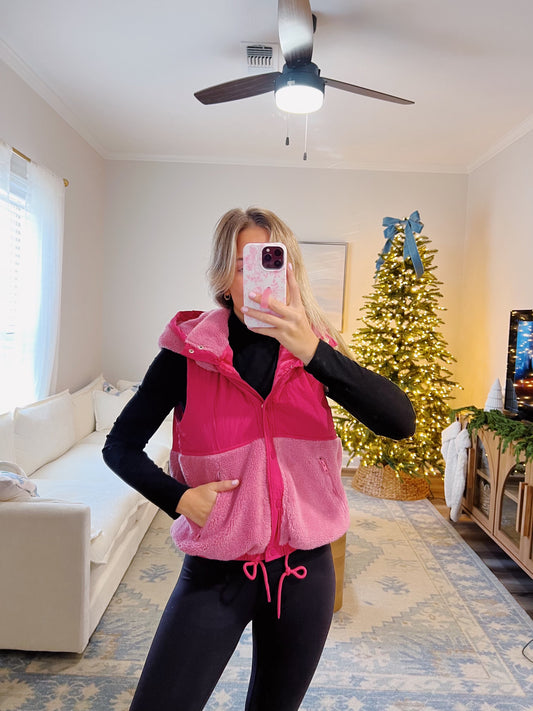 Pink Fleece Hooded Vest